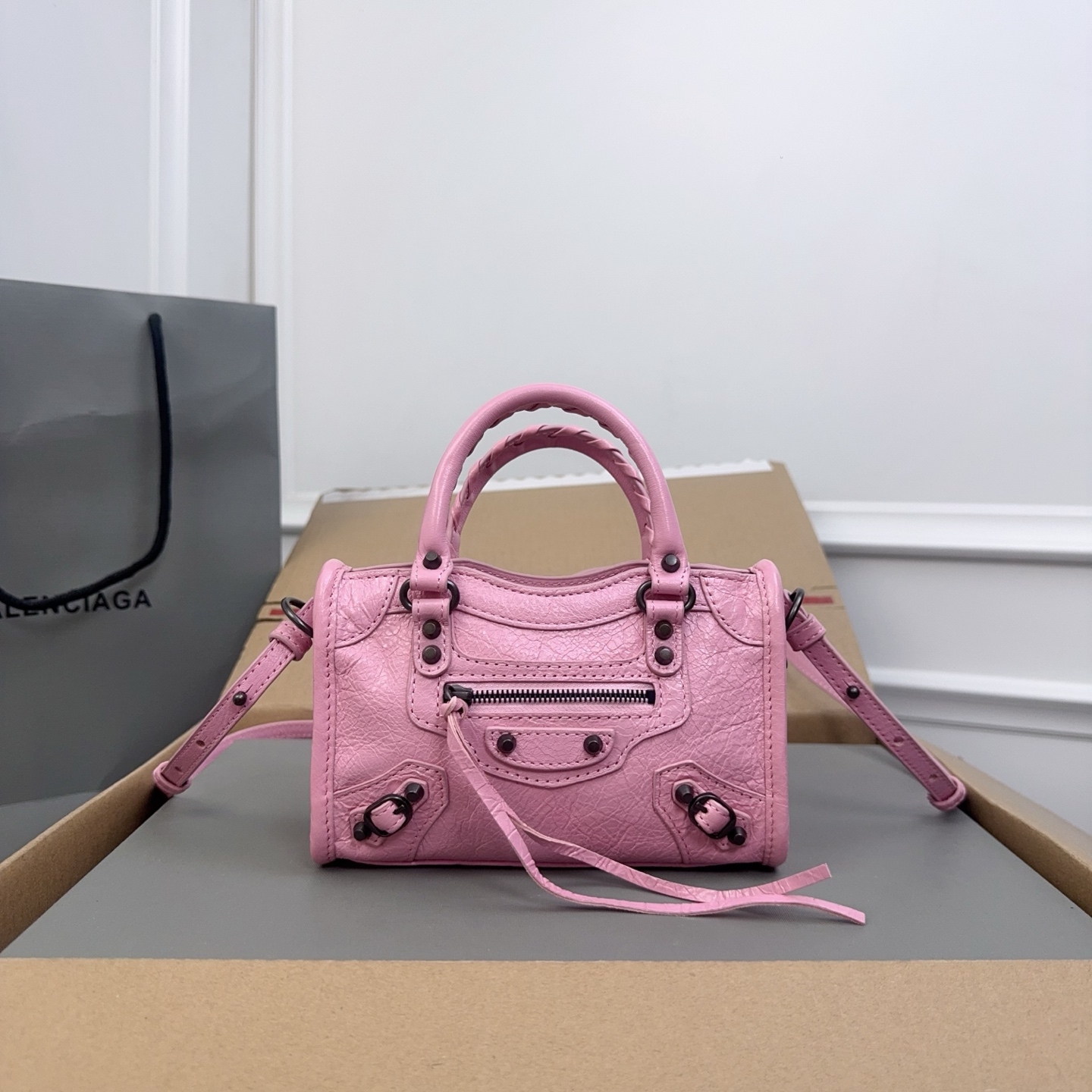 Balenciaga Mini Classic City Pink Leather Tote