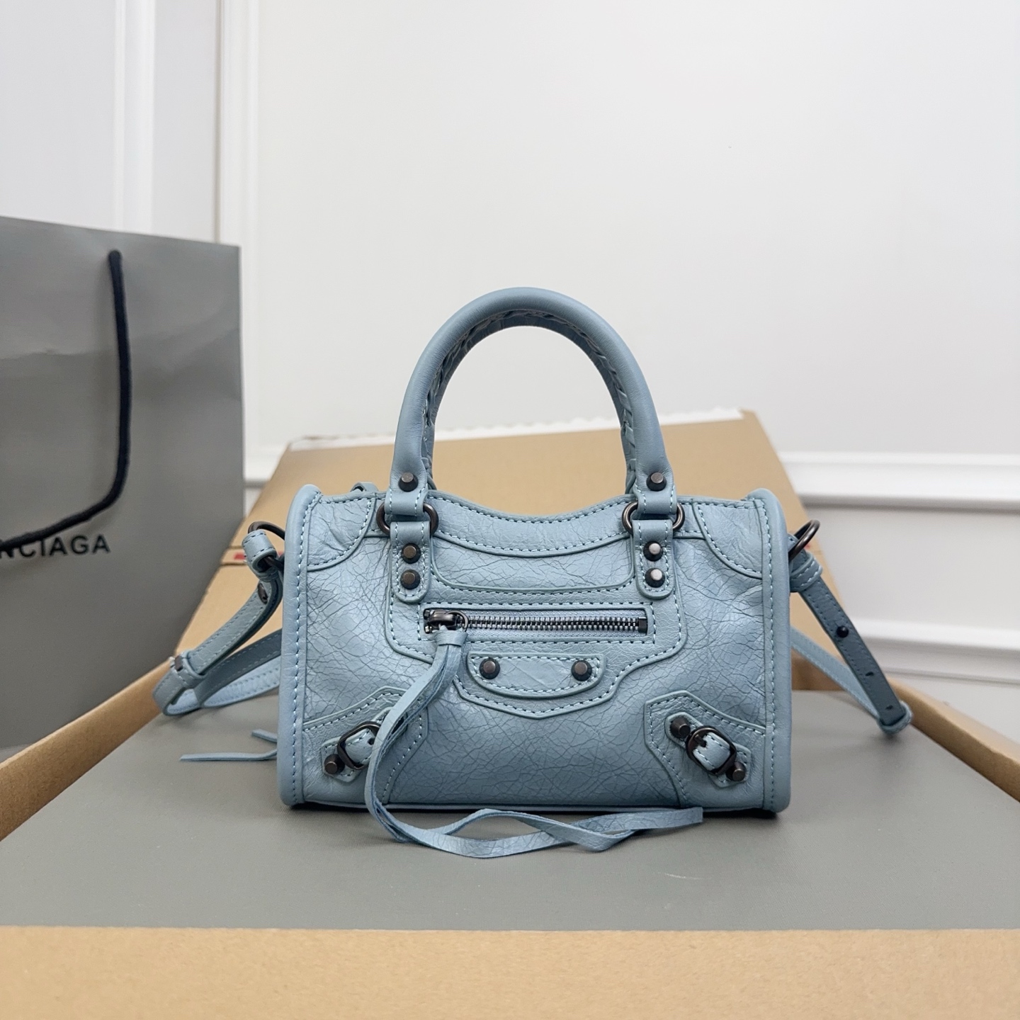 Balenciaga City Classic Studs Bag Leather Mini Blue 1918942