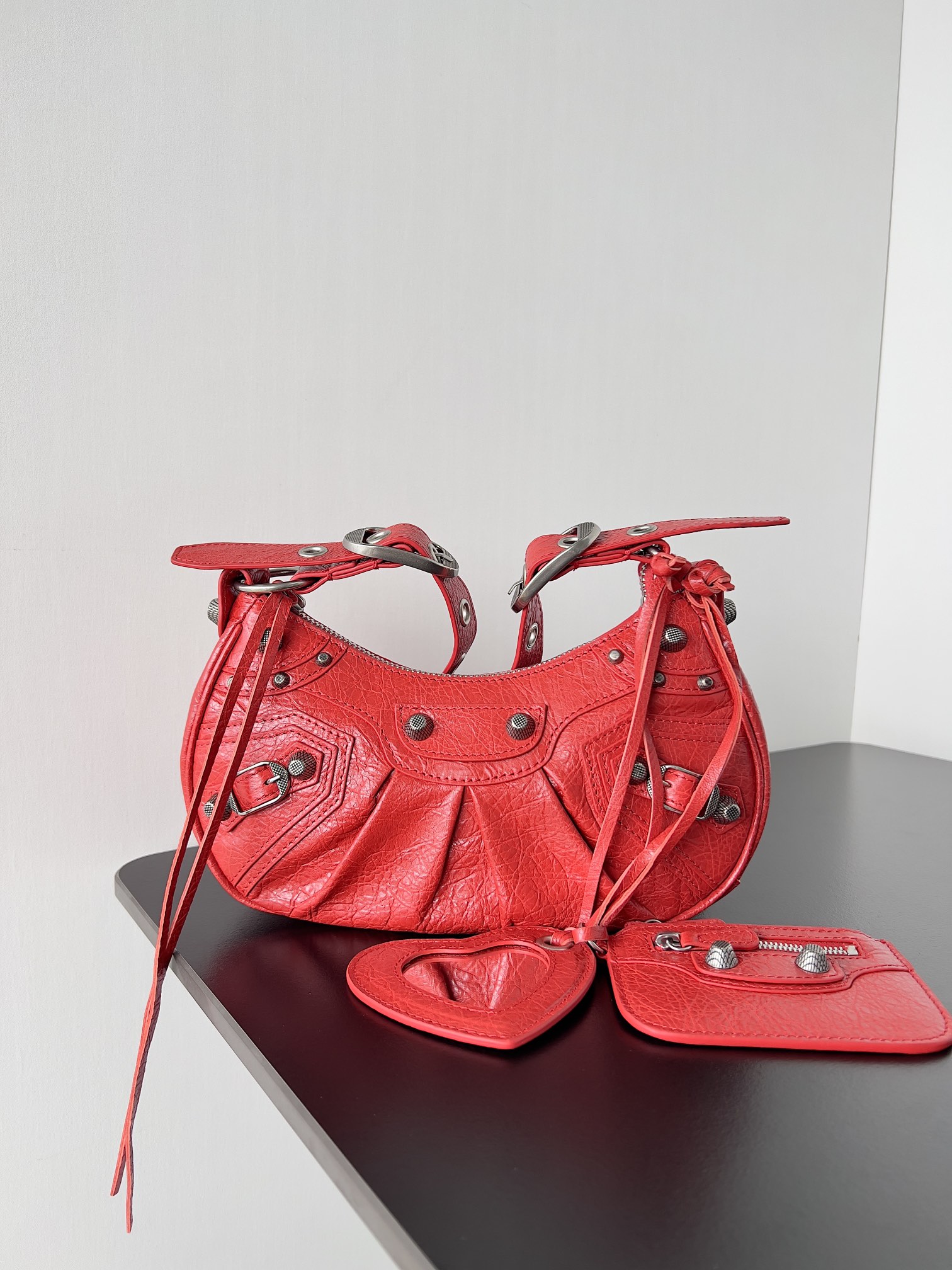 Balenciaga Le Cagole Shoulder Bag XS Red in Lambskin Leather with Silver-tone