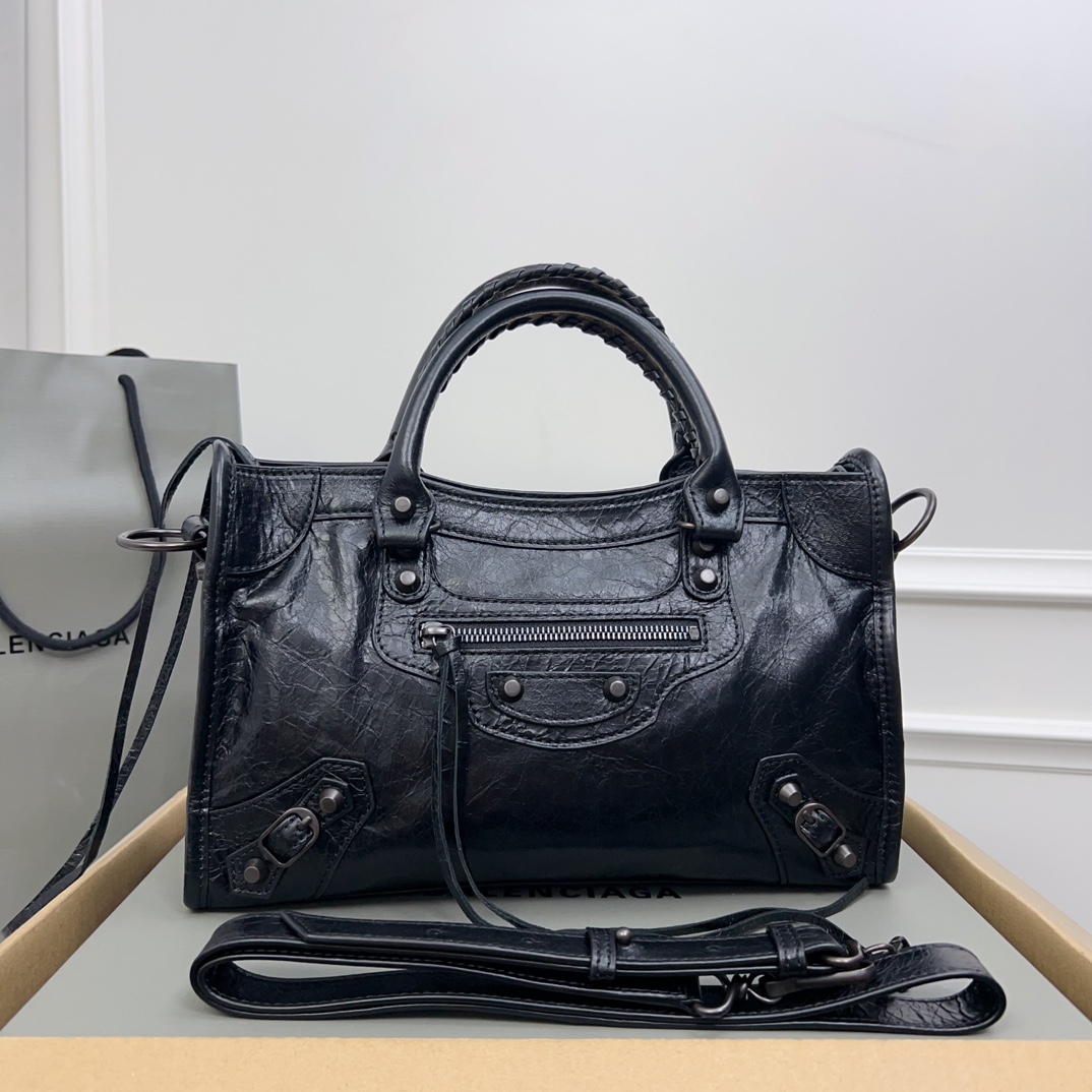 BALENCIAGA Le City Small Black/Gold Leather Shoulder