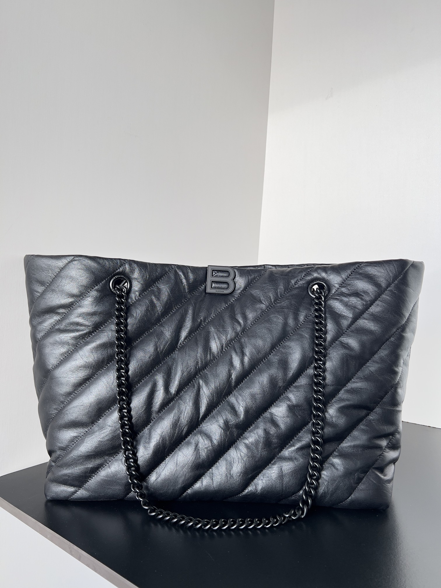 Balenciaga Black Quilted Calfskin Leather Large Crush