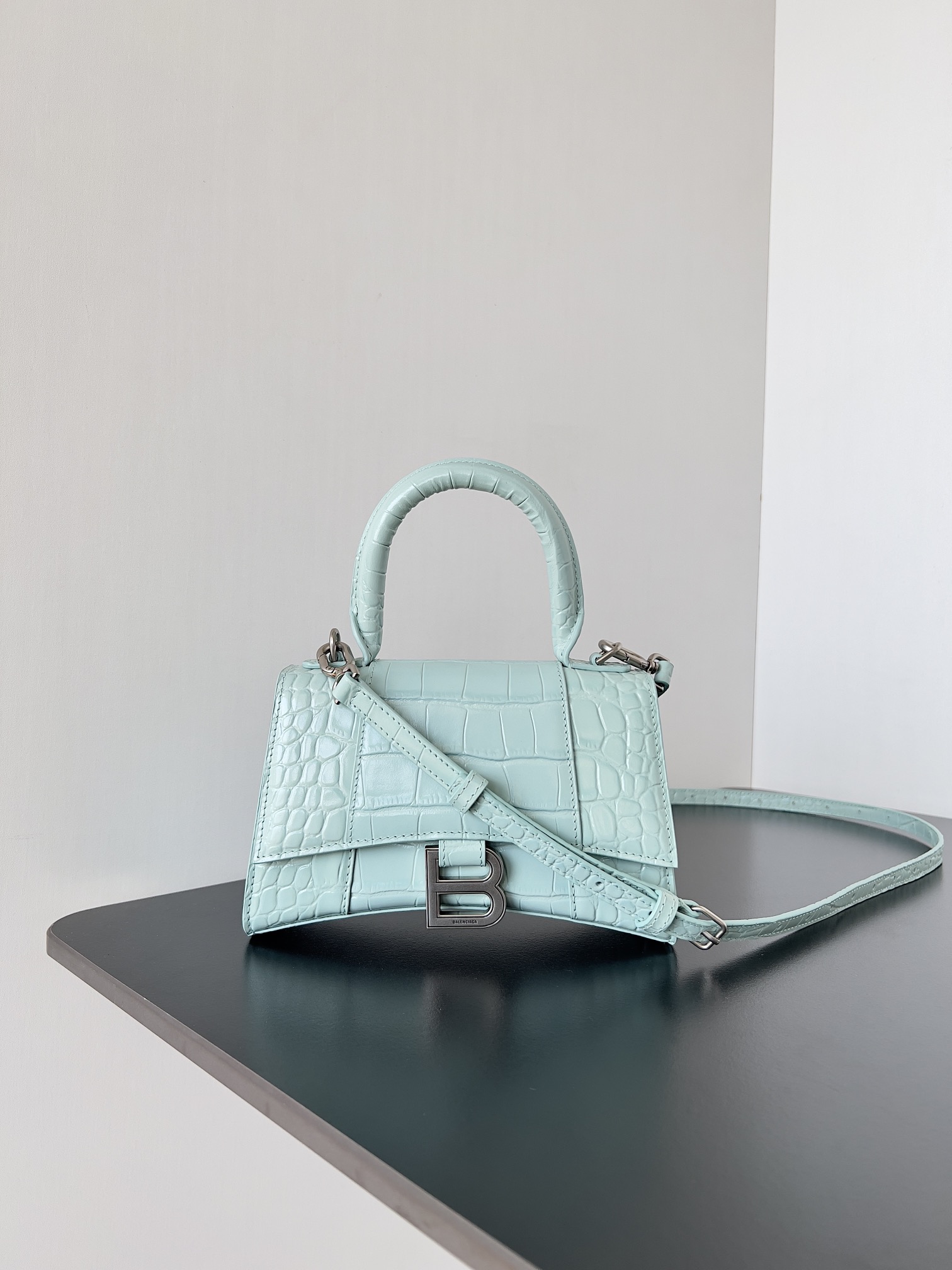 Balenciaga Embossed Leather Shoulder Bag Small – blue