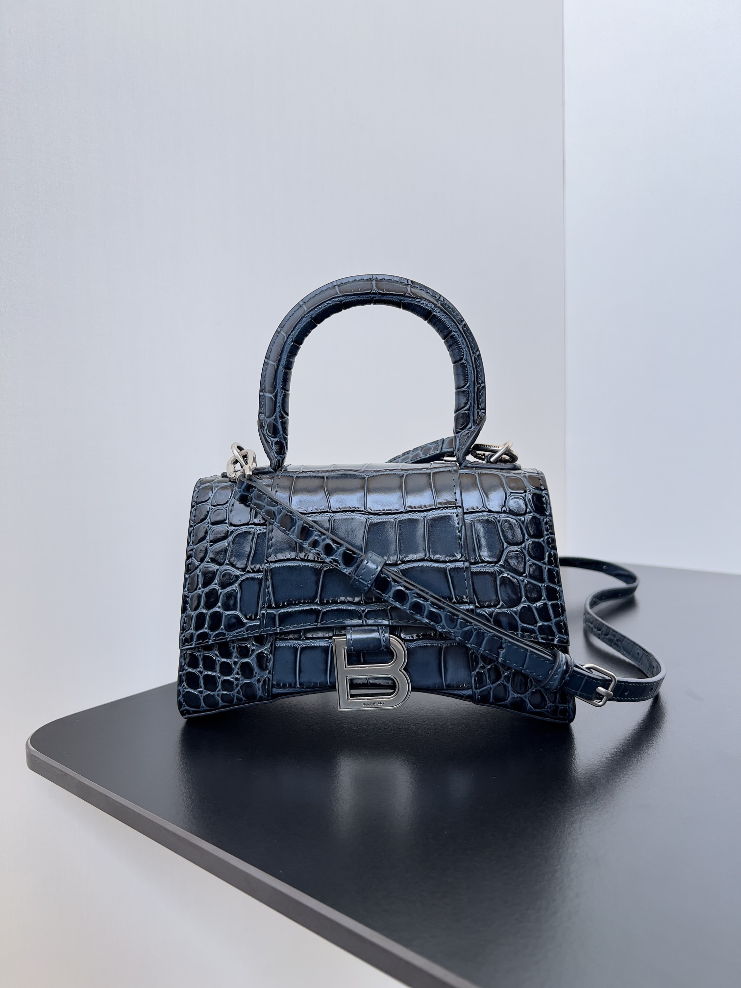 Balenciaga Hourglass Top Handle XS Dark Blue in