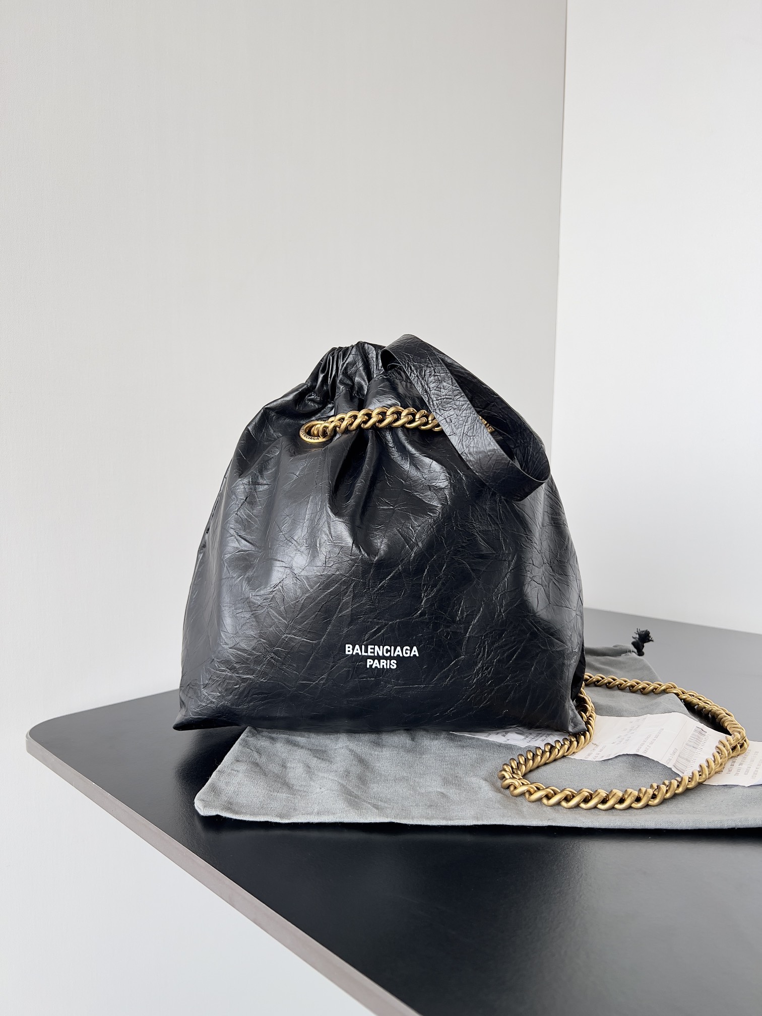 BALENCIAGA Crush XS Black/Gold Leather Shoulder