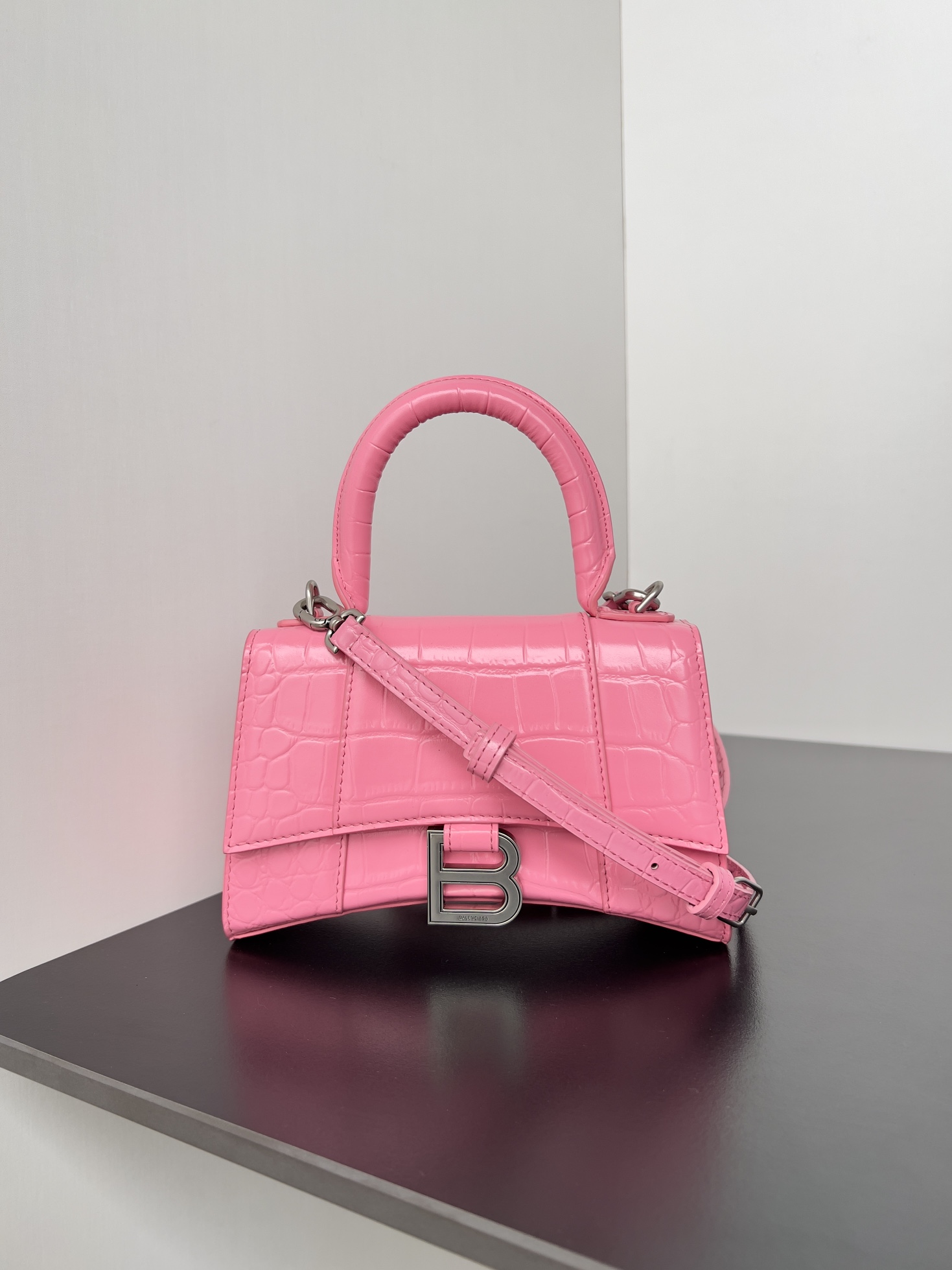 BALENCIAGA Shiny Calfskin Crocodile Embossed Small