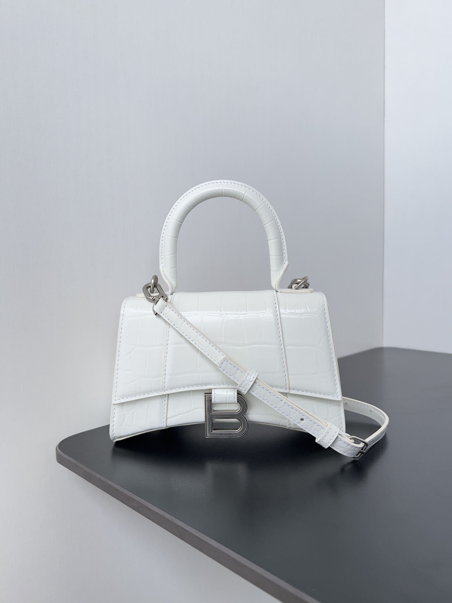 Balenciaga Hourglass XS Top Handle Bag – White Handle