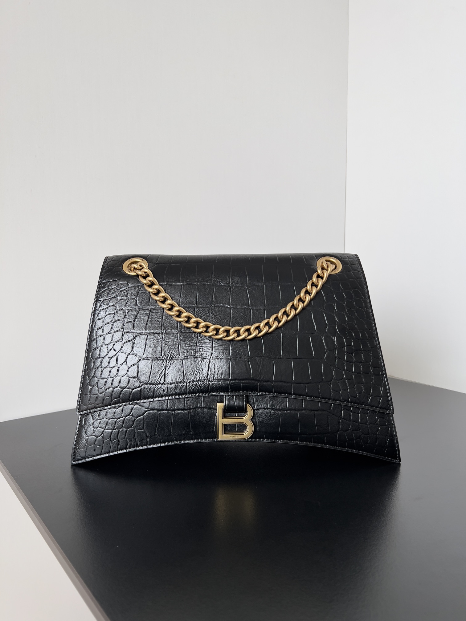 Balenciaga Crush crocodile-effect Shoulder Bag | Black