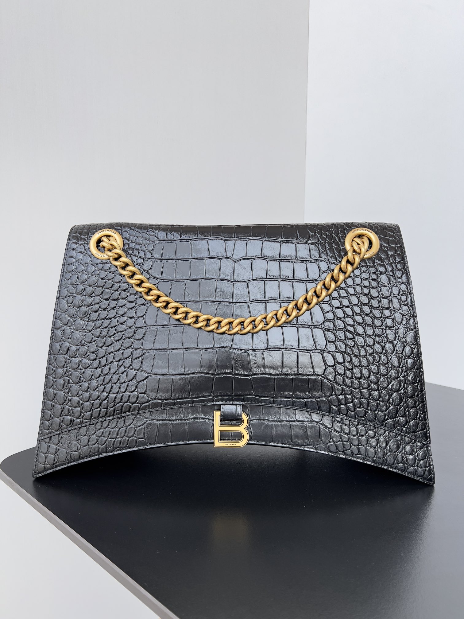Balenciaga Crush crocodile-effect Shoulder Bag | Black