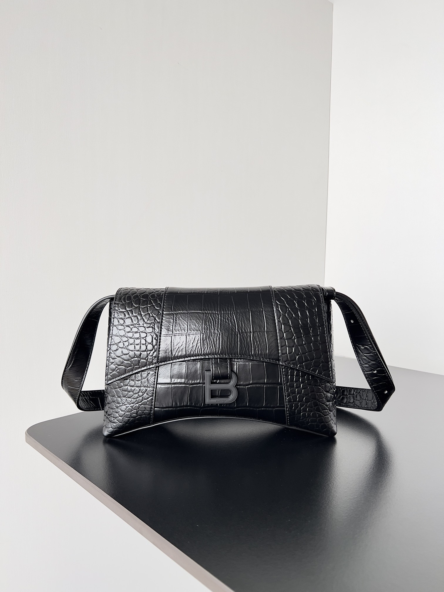 Balenciaga Hourglass XS Croc-Embossed Shoulder Bag |
