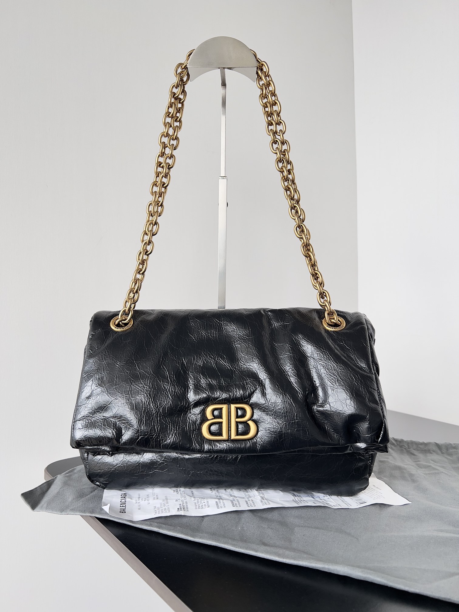 Balenciaga Monaco Chain Bag Black in Leather – US