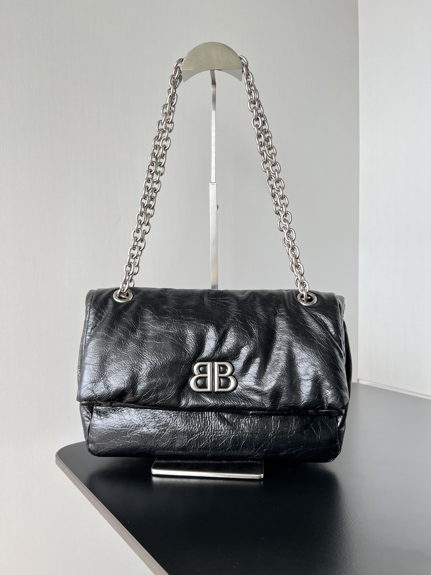 Balenciaga Monaco Mini Bag in Vintage Silver Hardware and Arena Calfskin Black | eBay