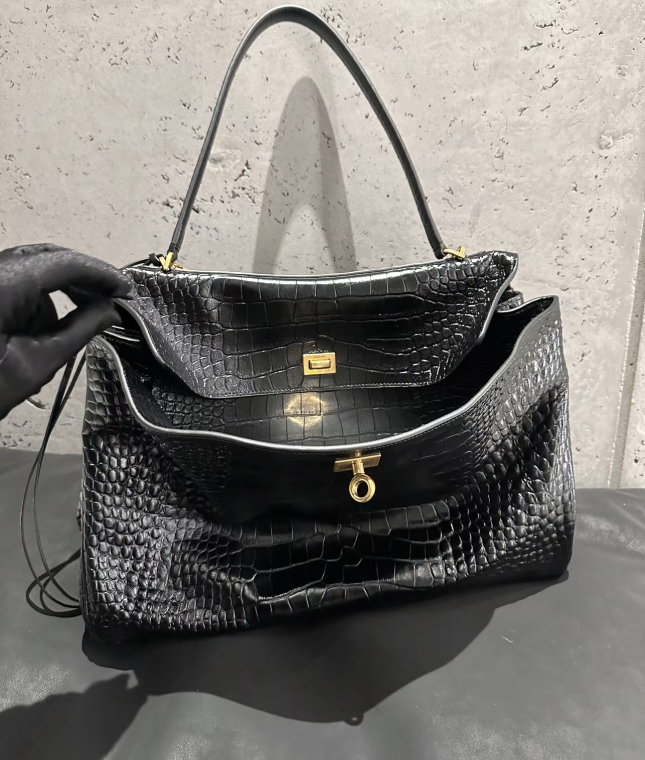 Balenciaga Medium Rodeo Croc Embossed Leather Shoulder