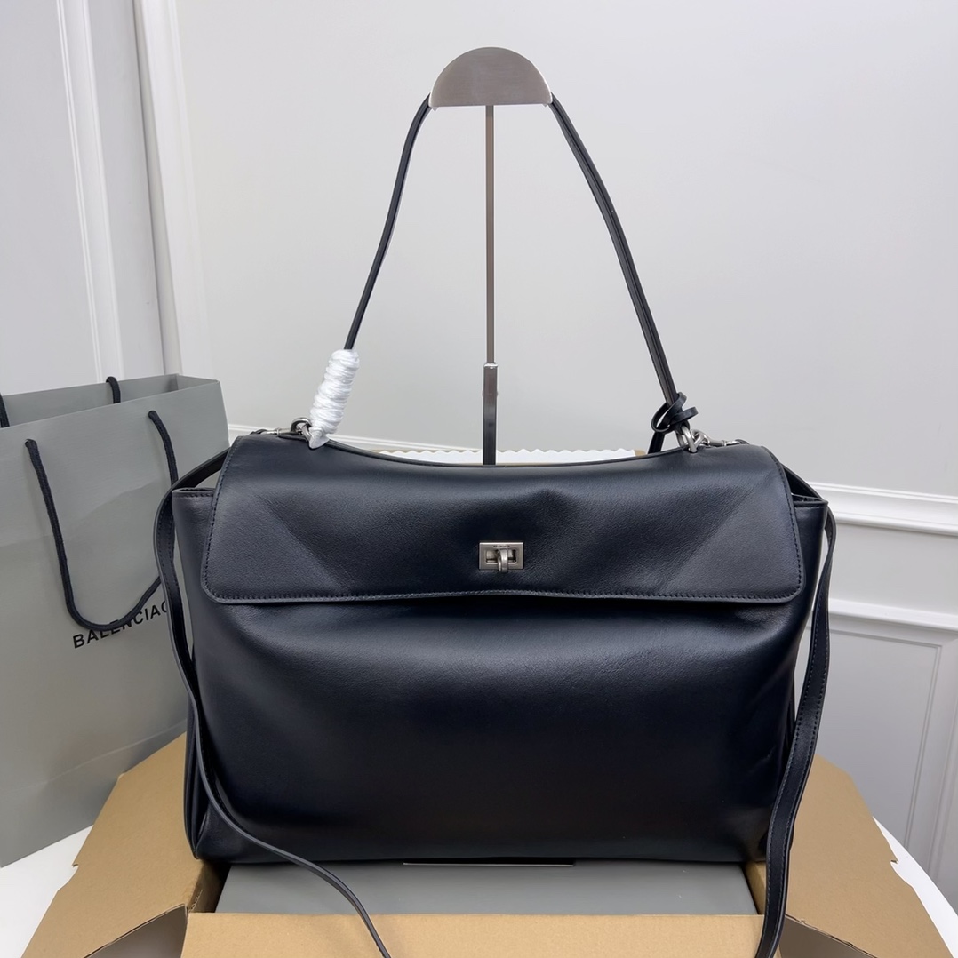 BALENCIAGA Natural Smooth Calfskin Medium Rodeo Top Handle Handbag black