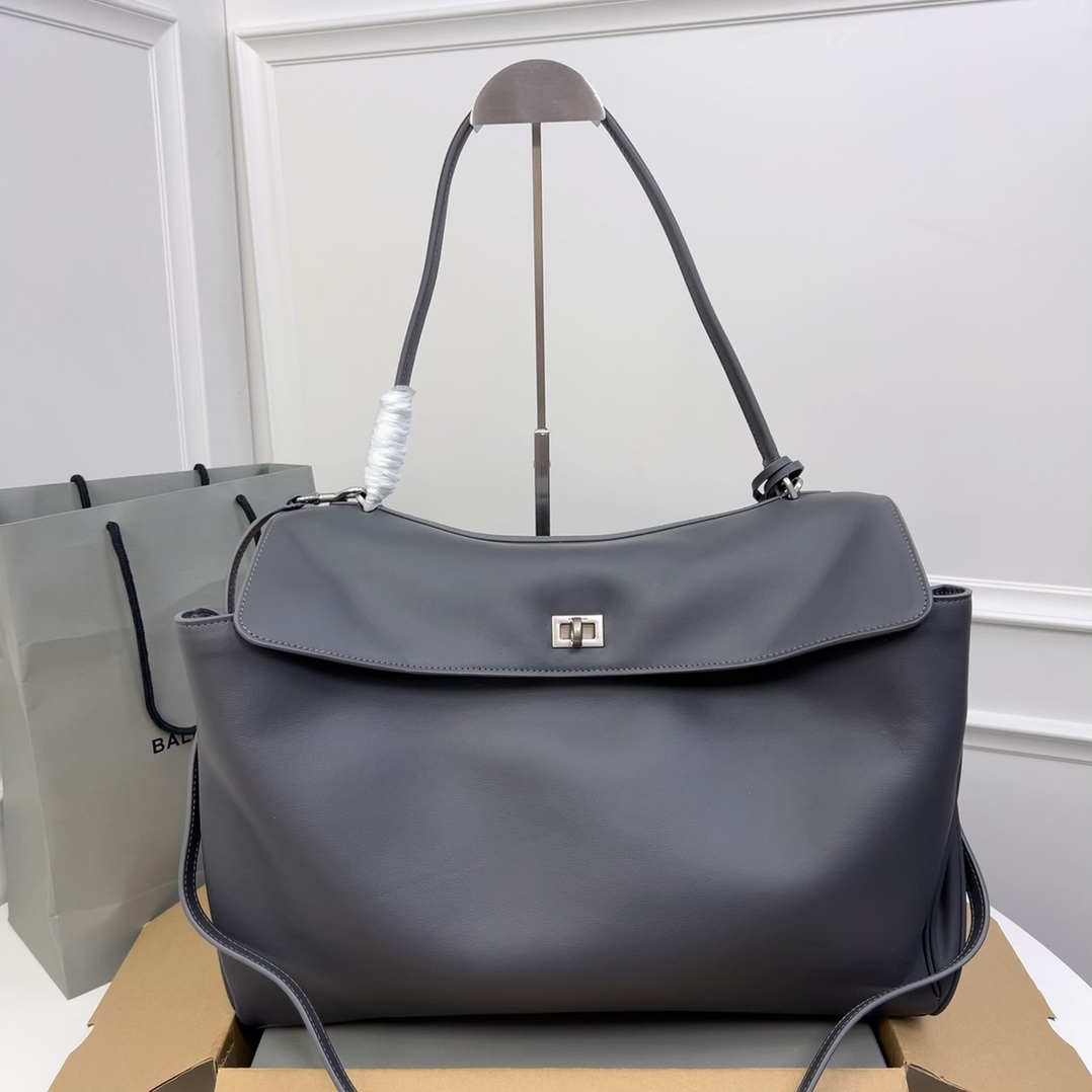 Balenciaga Leather Shoulder Bag Medium 2024 – Grey