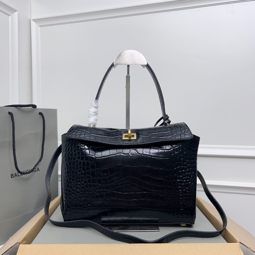 BALENCIAGA Rodeo medium croc-effect leather shoulder