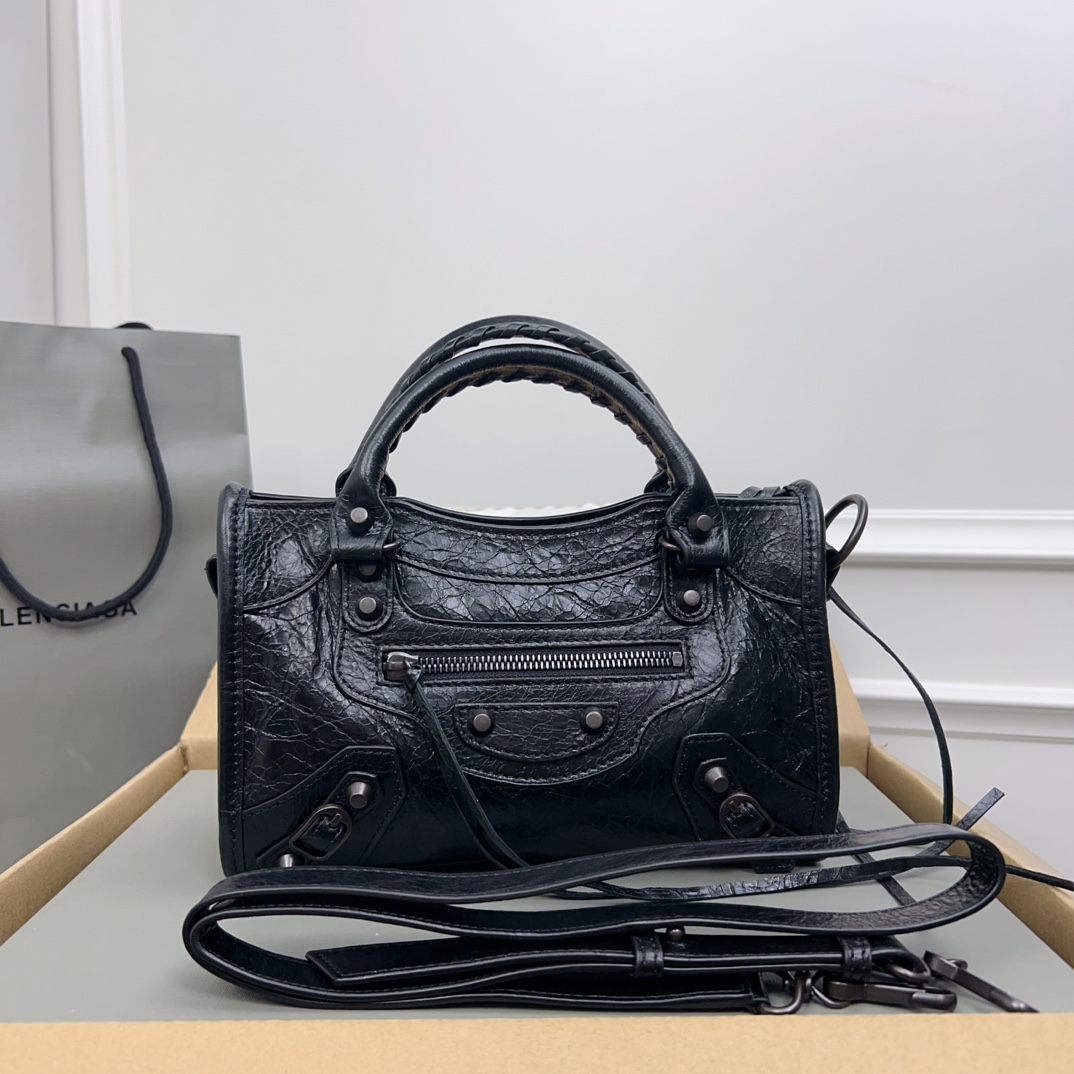 BALENCIAGA Agneau Arena Classic Black Hardware Mini