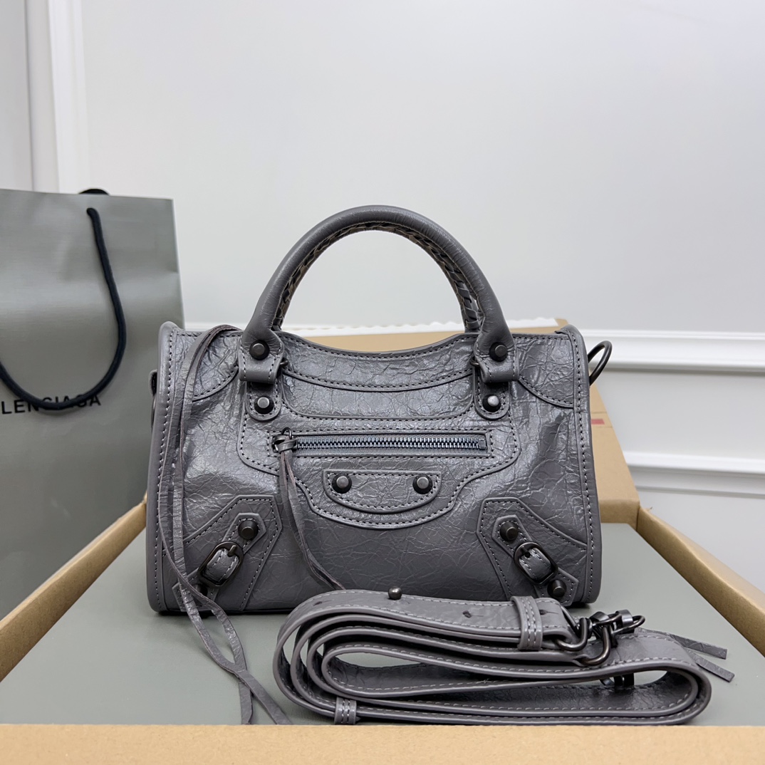 Balenciaga Women’s Le City Bag Mini With Charms in Black gray| Balenciaga US