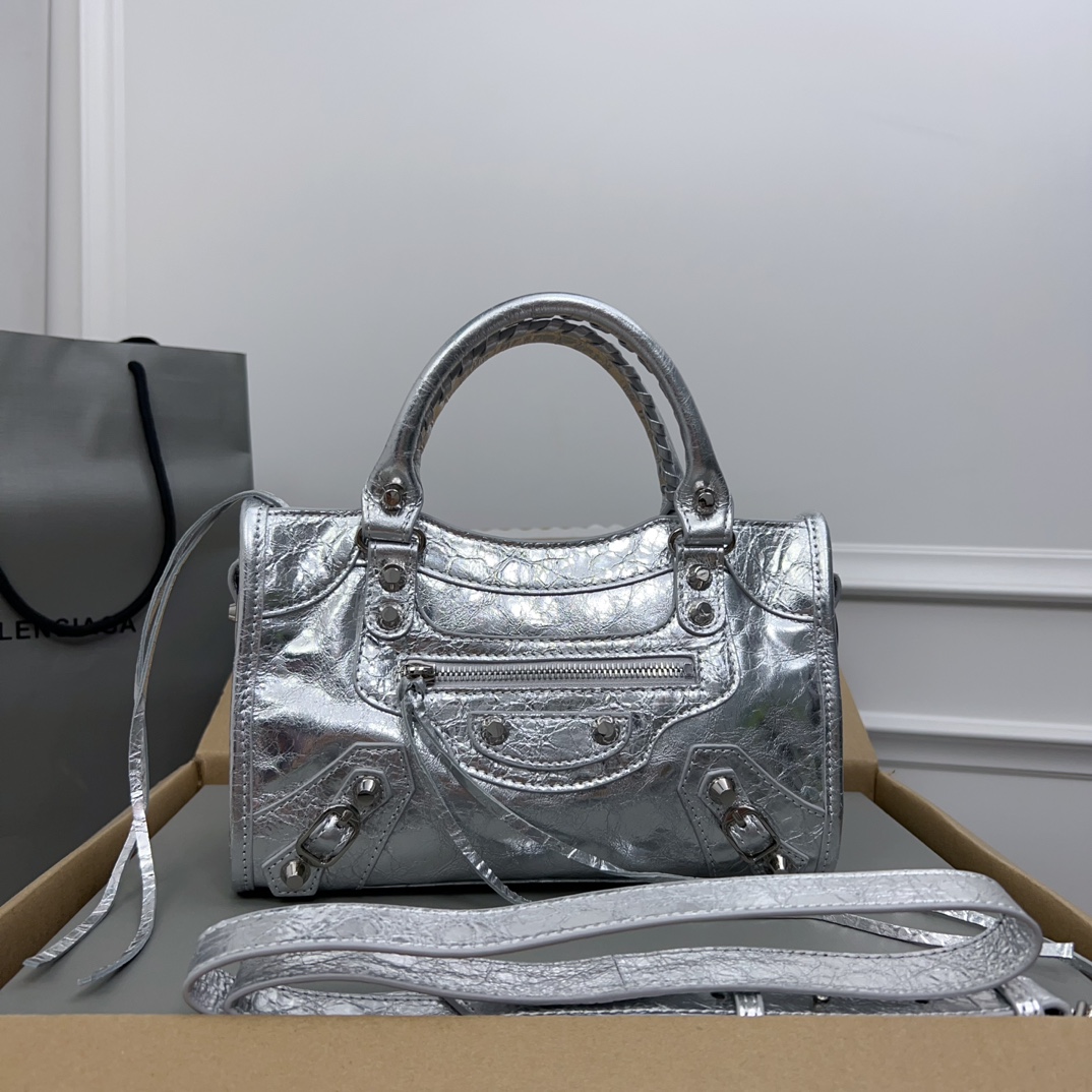 Balenciaga Women’s Le City Bag Small in Silver | Balenciaga US