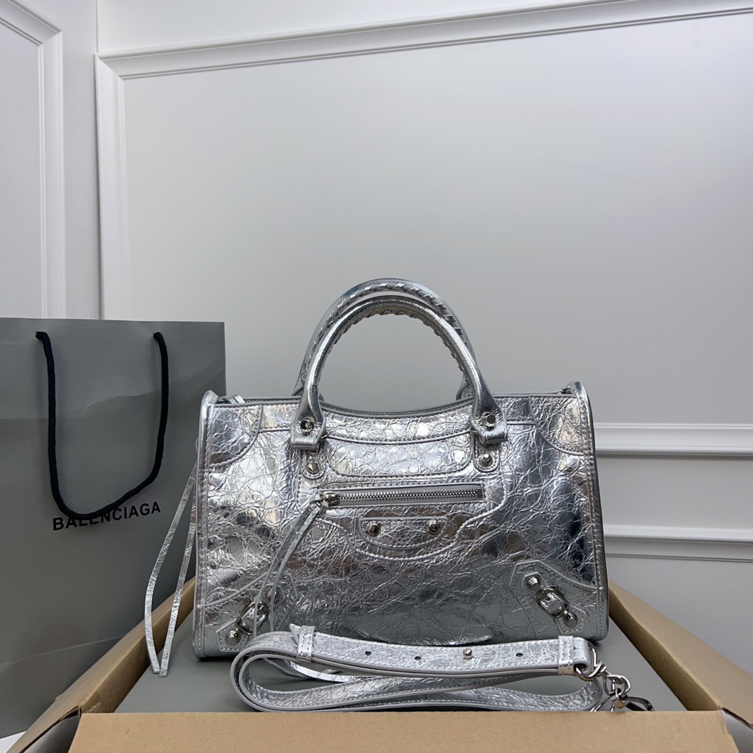 Balenciaga Mini Le City Metallic Lambskin Leather Handbag