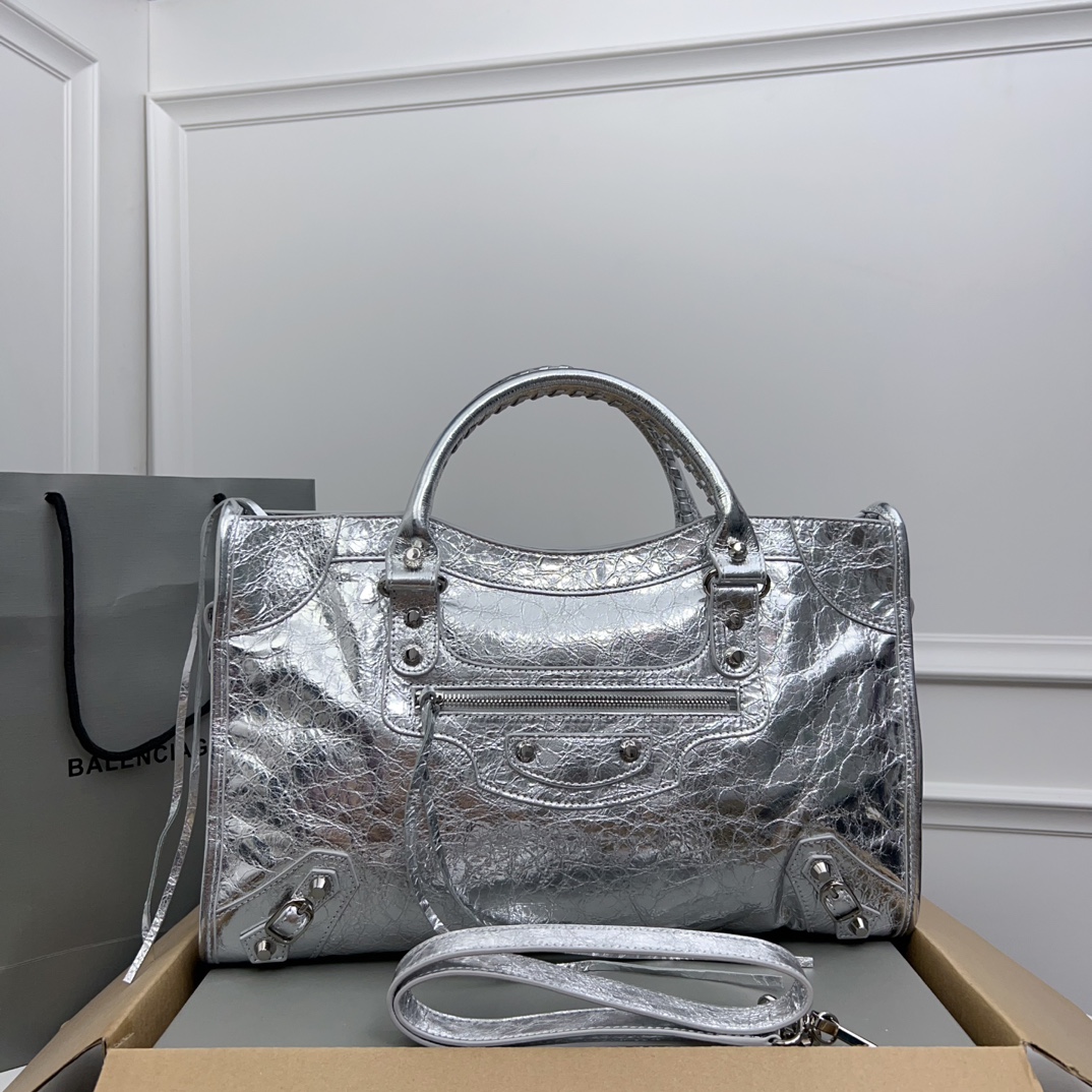 Balenciaga Women’s Le City Bag Medium in Silver | Balenciaga US