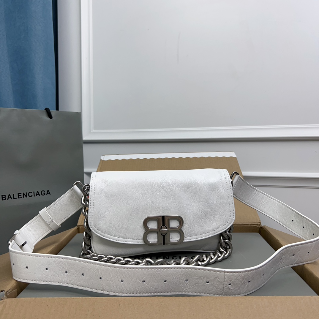 Balenciaga Small BB Soft Flap Leather Shoulder Bag | White