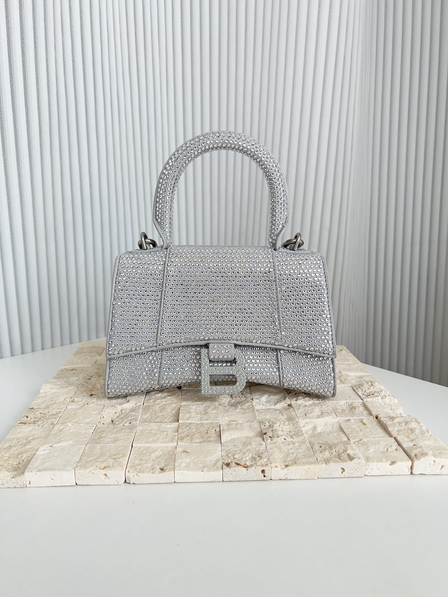 Balenciaga Women’s Hourglass Handbag Xs With Rhinestones in Grey |