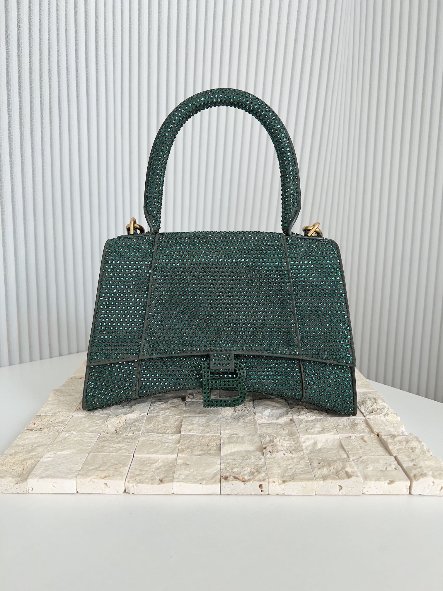 BALENCIAGA Strass Suede Hourglass Top Handle Bag XS