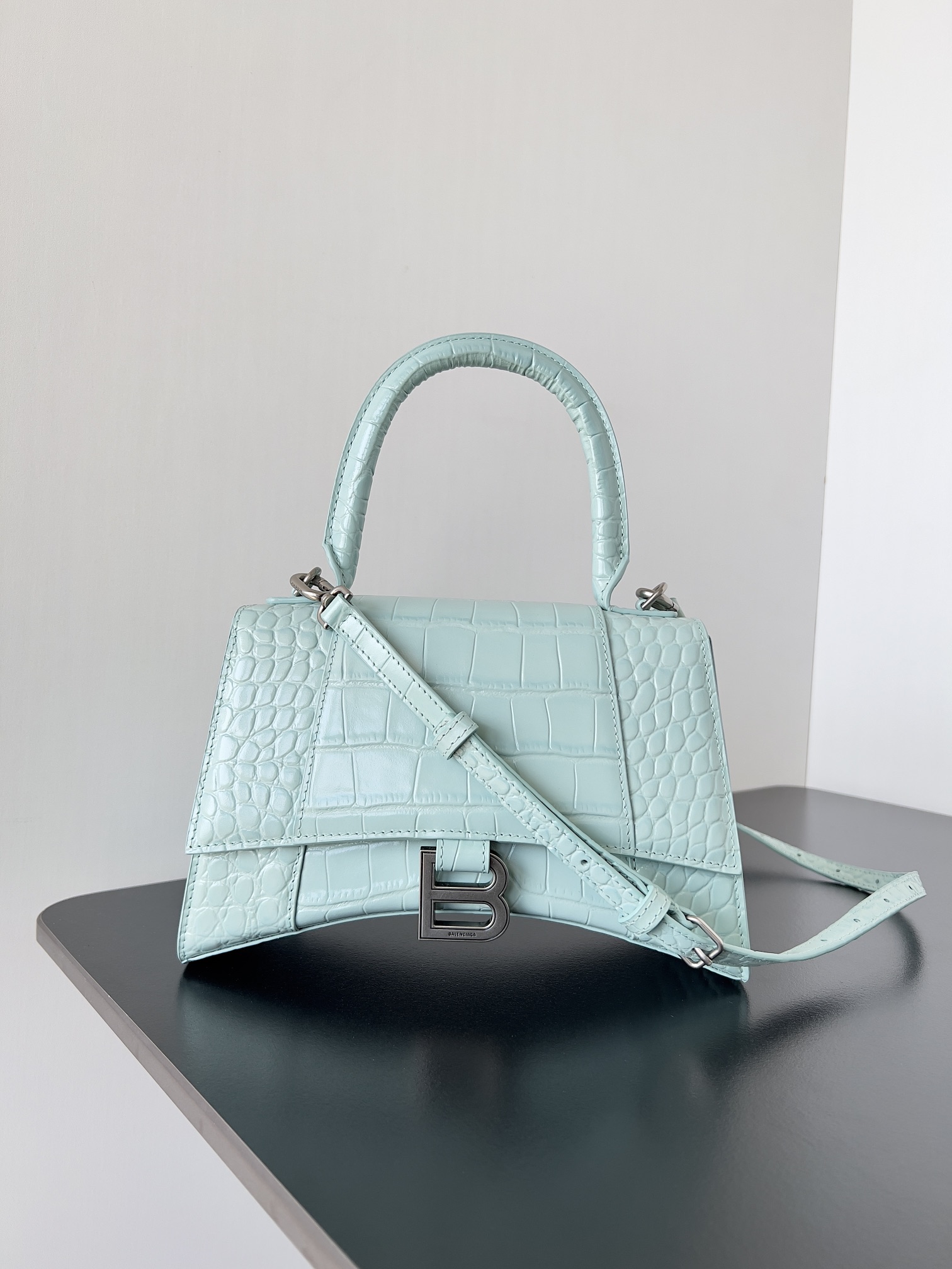 Balenciaga Embossed Leather Shoulder Bag Small – blue