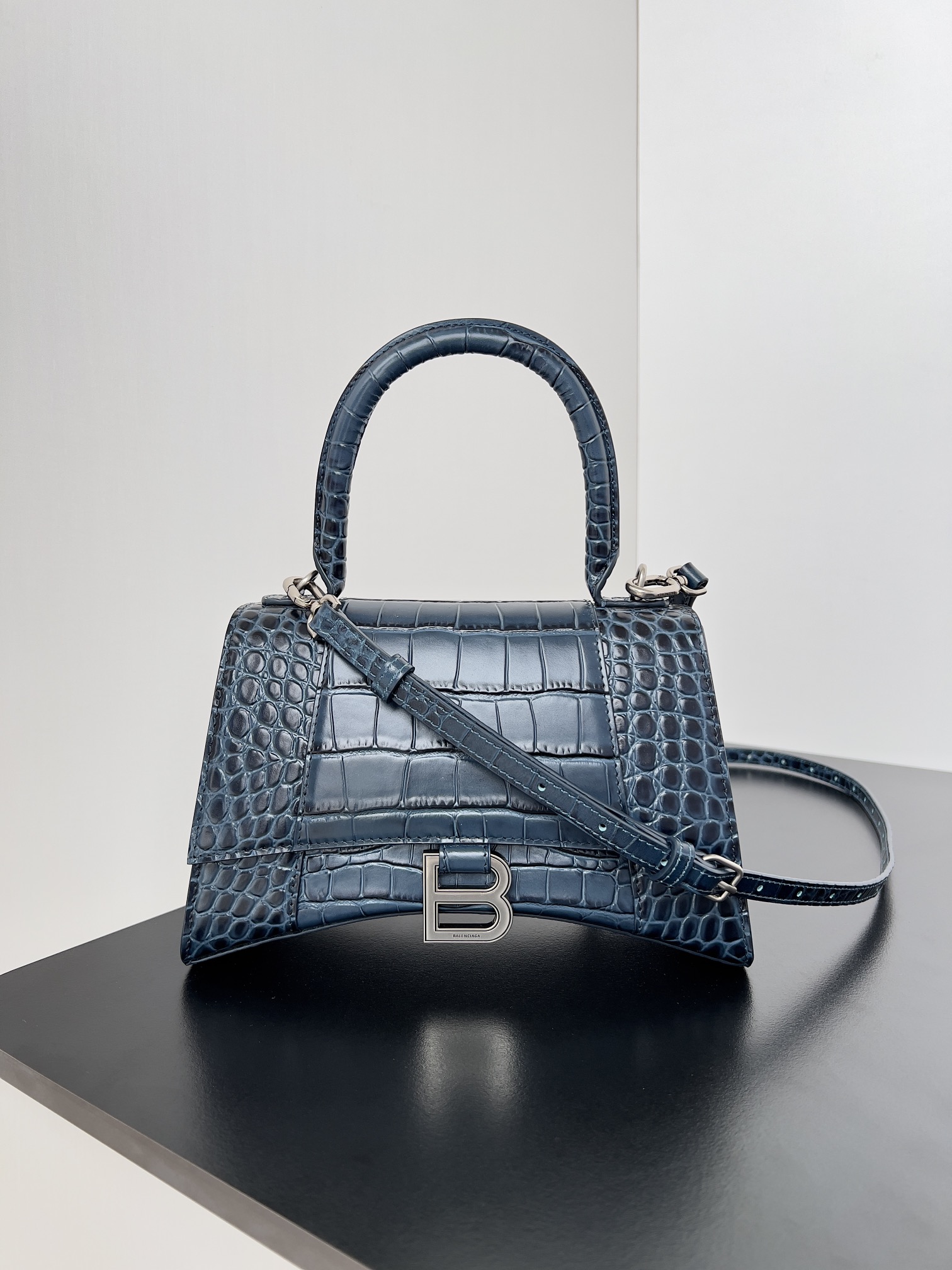 BALENCIAGA Shiny Calfskin Crocodile Embossed Small