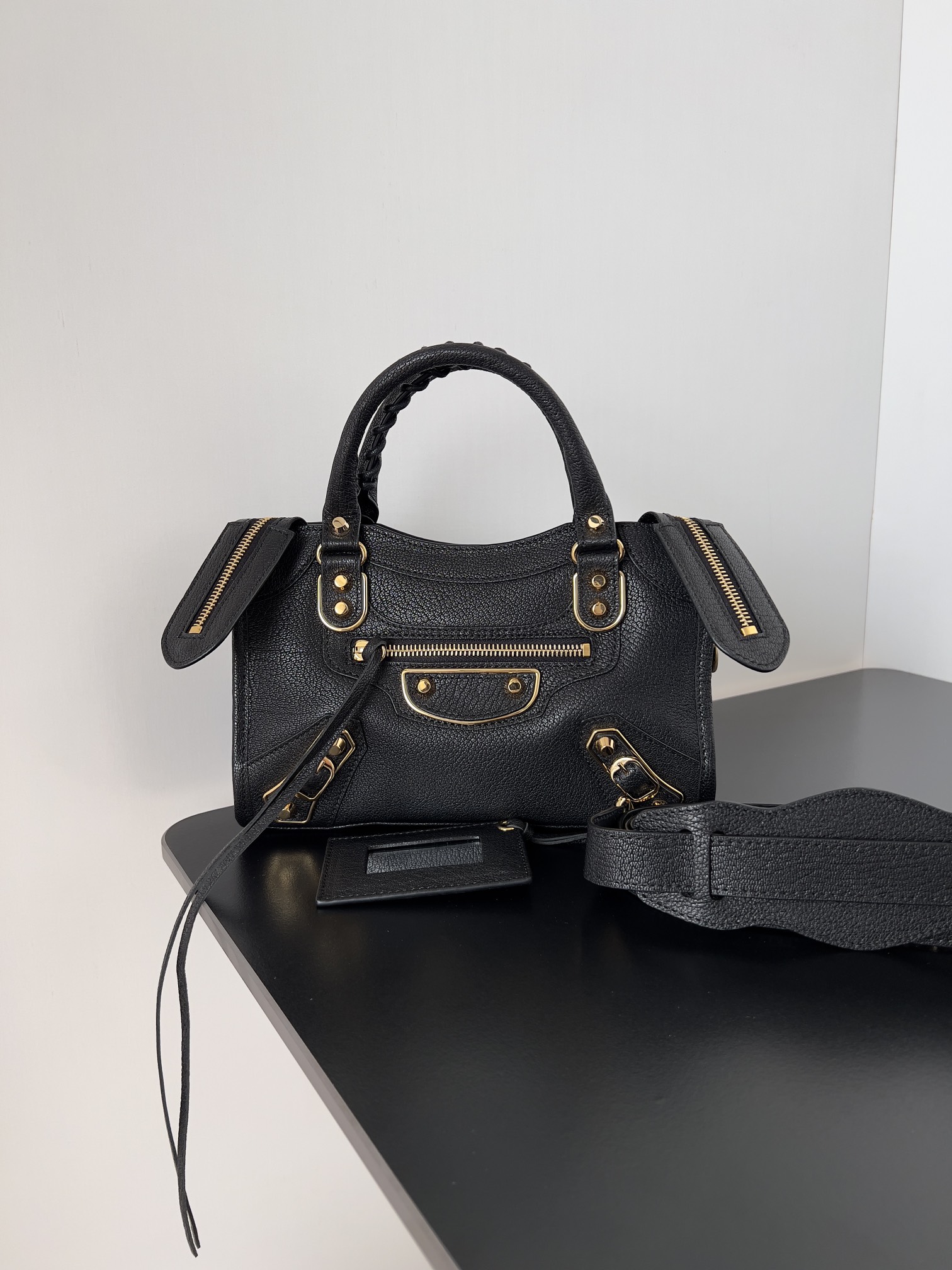 BALENCIAGA Chevre Gold Metallic Edge Hardware Mini City Black 1504728 |