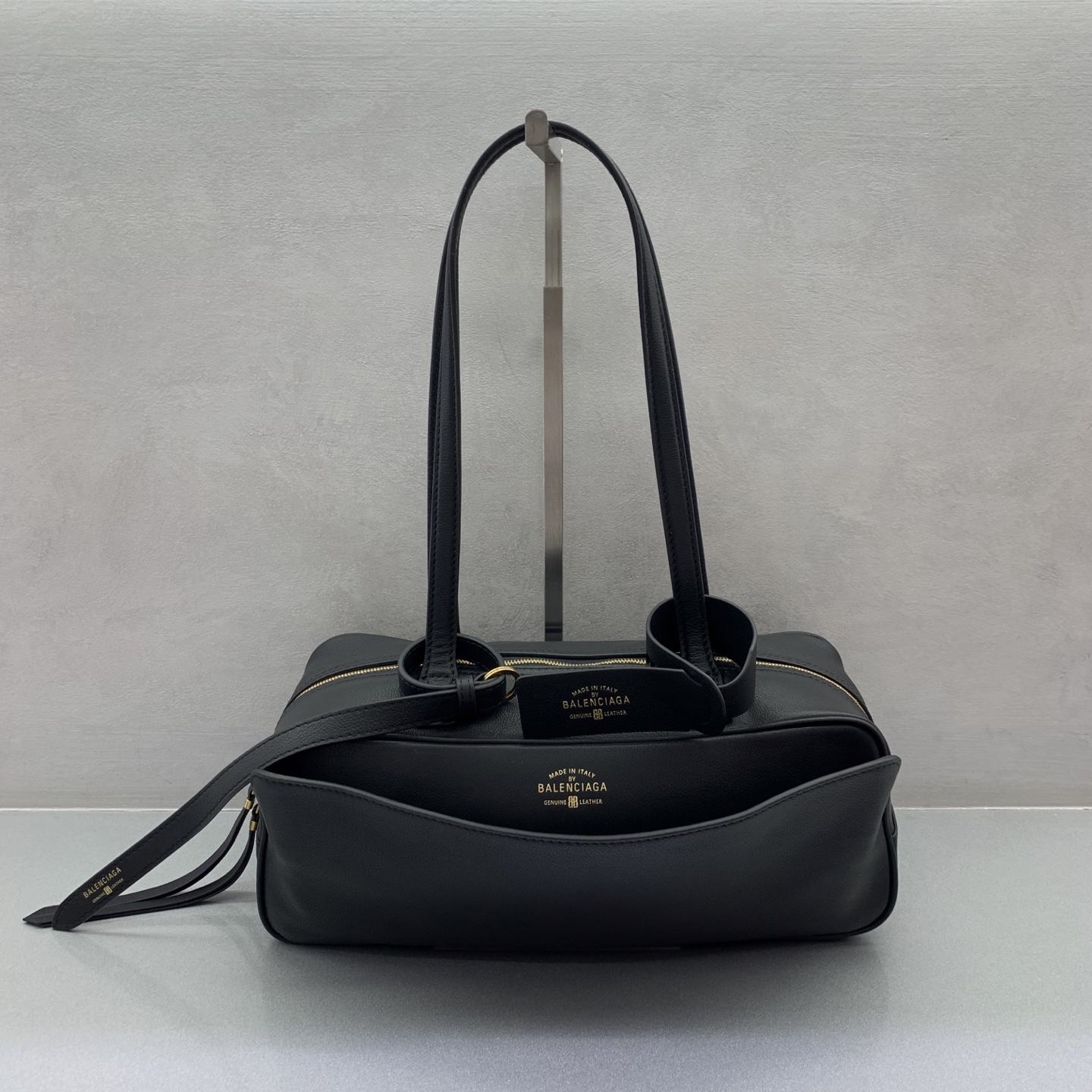 Balenciaga Hourglass Satin Top Handle Small Bag in Black