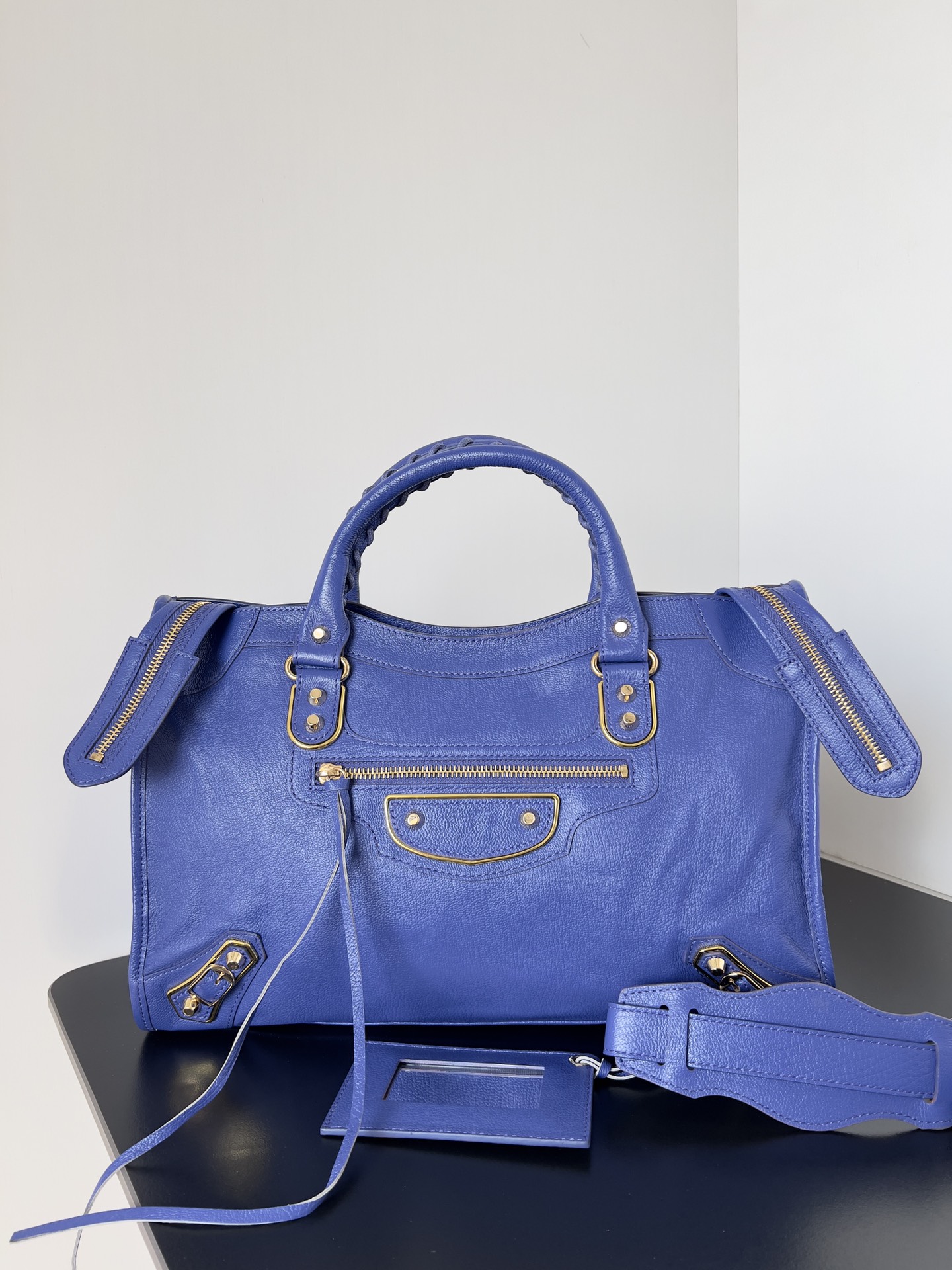 Balenciaga City Classic Metallic Edge Bag Leather Medium Blue