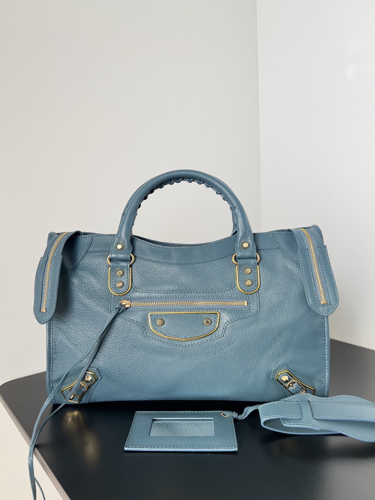 Balenciaga Bleu Abyss Lambskin Leather Metallic Edg