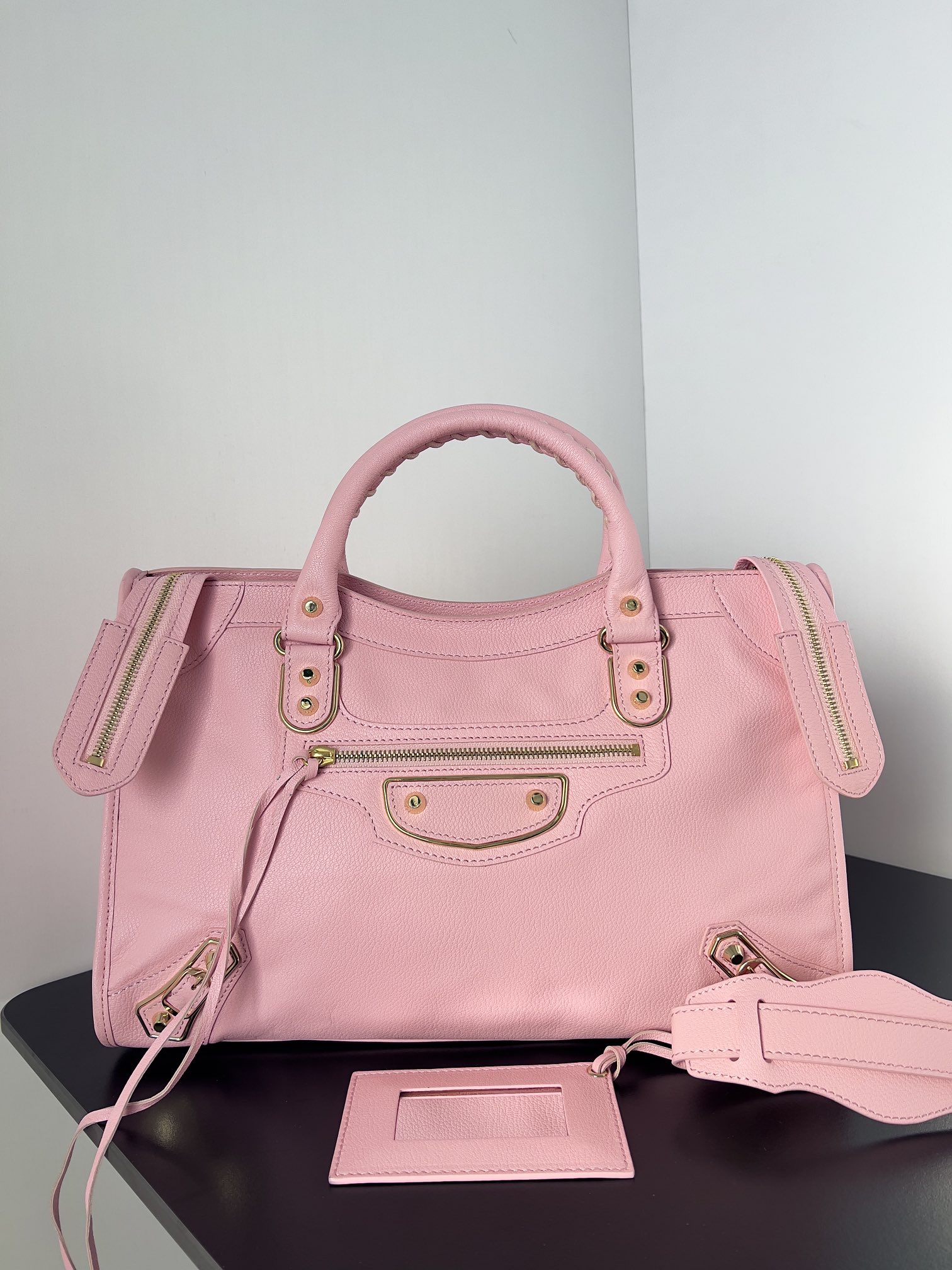 BALENCIAGA Veau Amp Plate Gold Hardware City Rose 3571