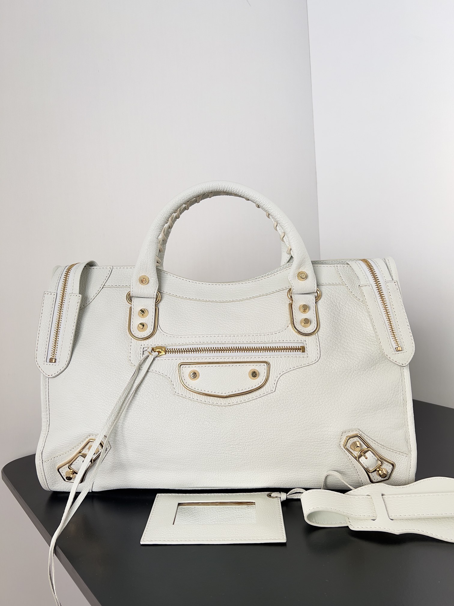 BALENCIAGA Chevre Gold Metallic Edge Hardware City bag