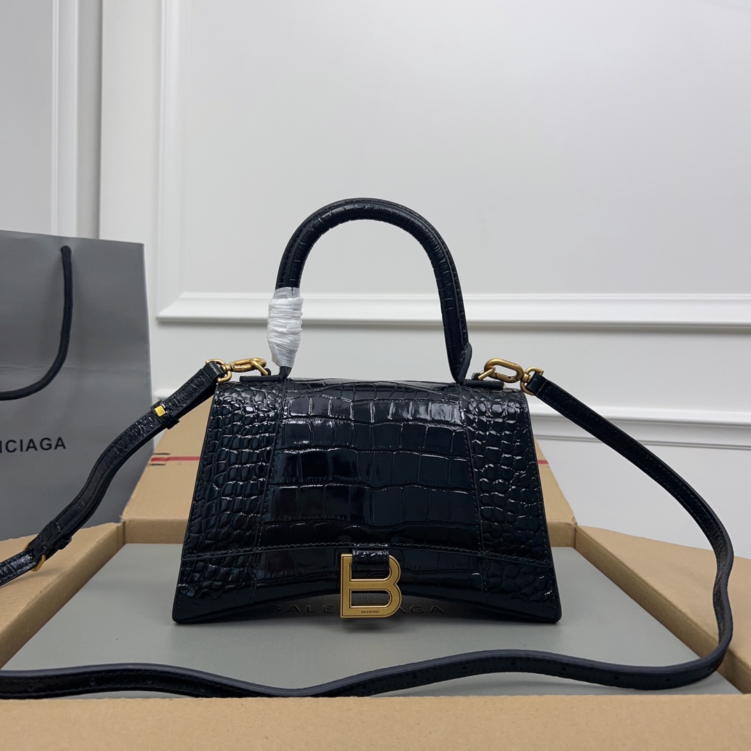 BALENCIAGA Shiny Calfskin Crocodile Embossed Small
