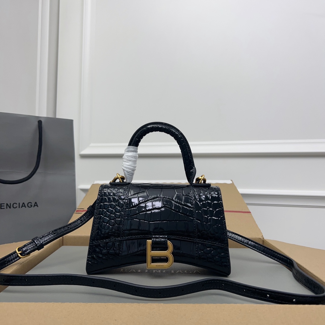 Balenciaga Hourglass Mini Handbag with Chain Crocodile