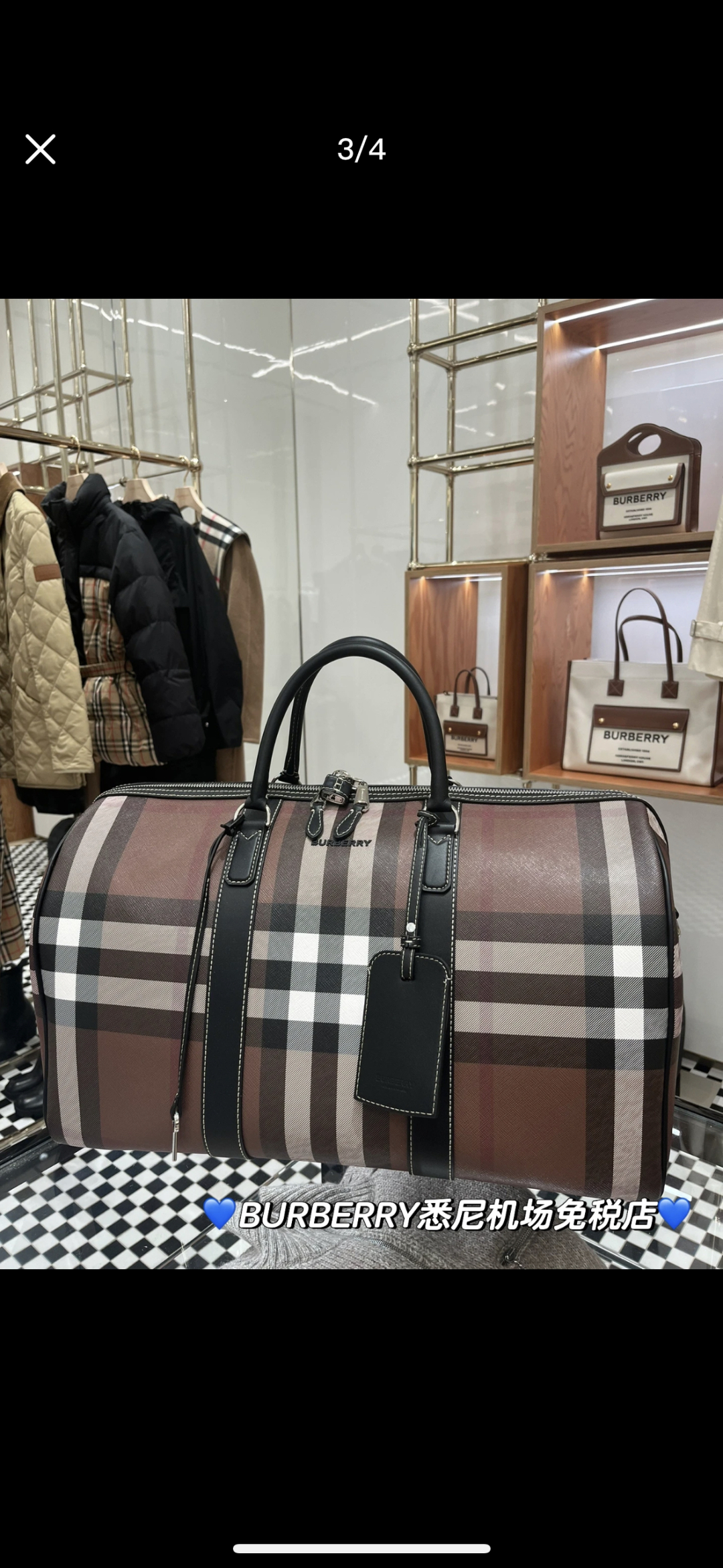 Burberry Men’s Exaggerated Check Duffel Bag