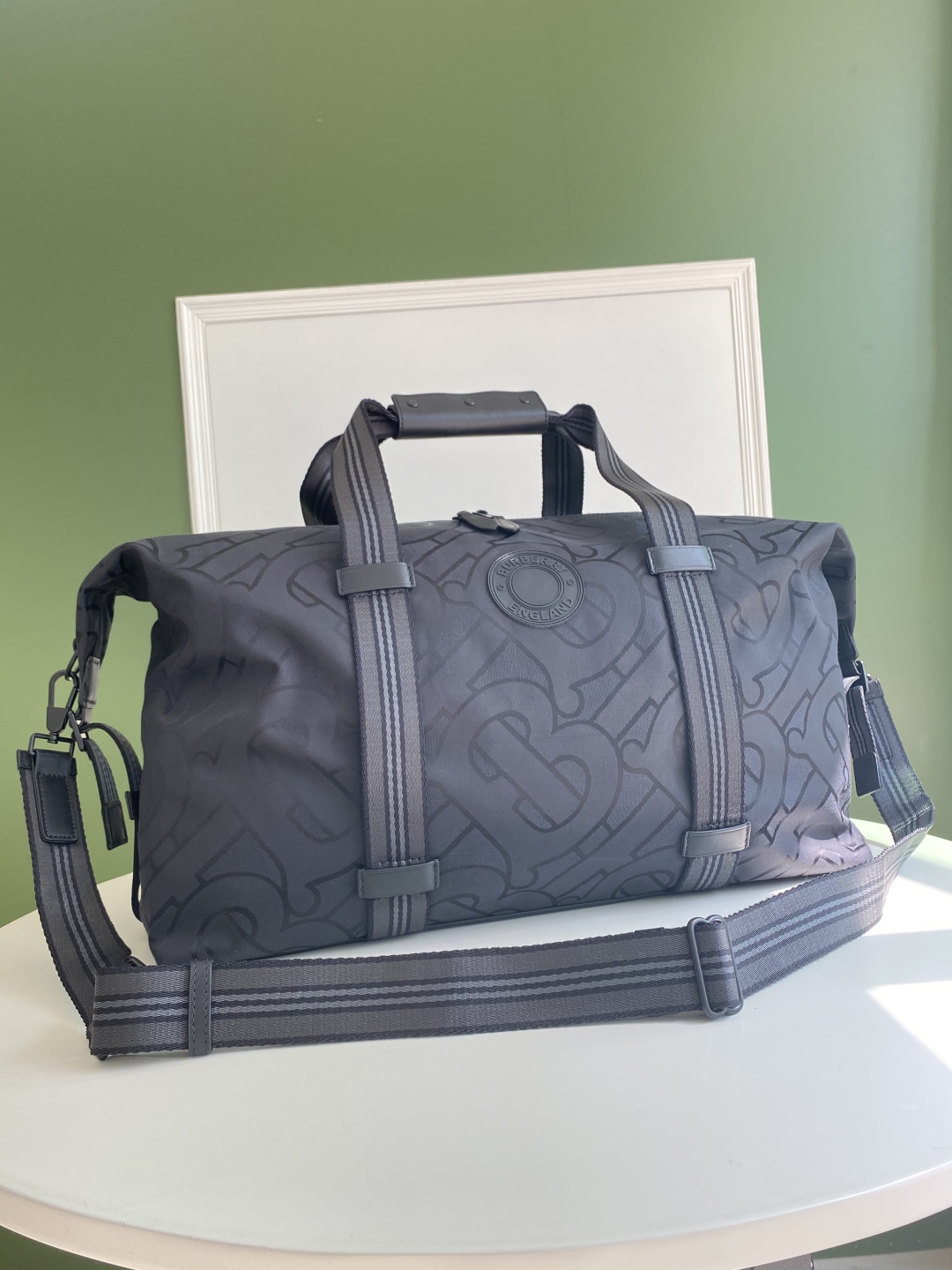 Burberry Monogram Jacquard Medium Barrel Bag Black in