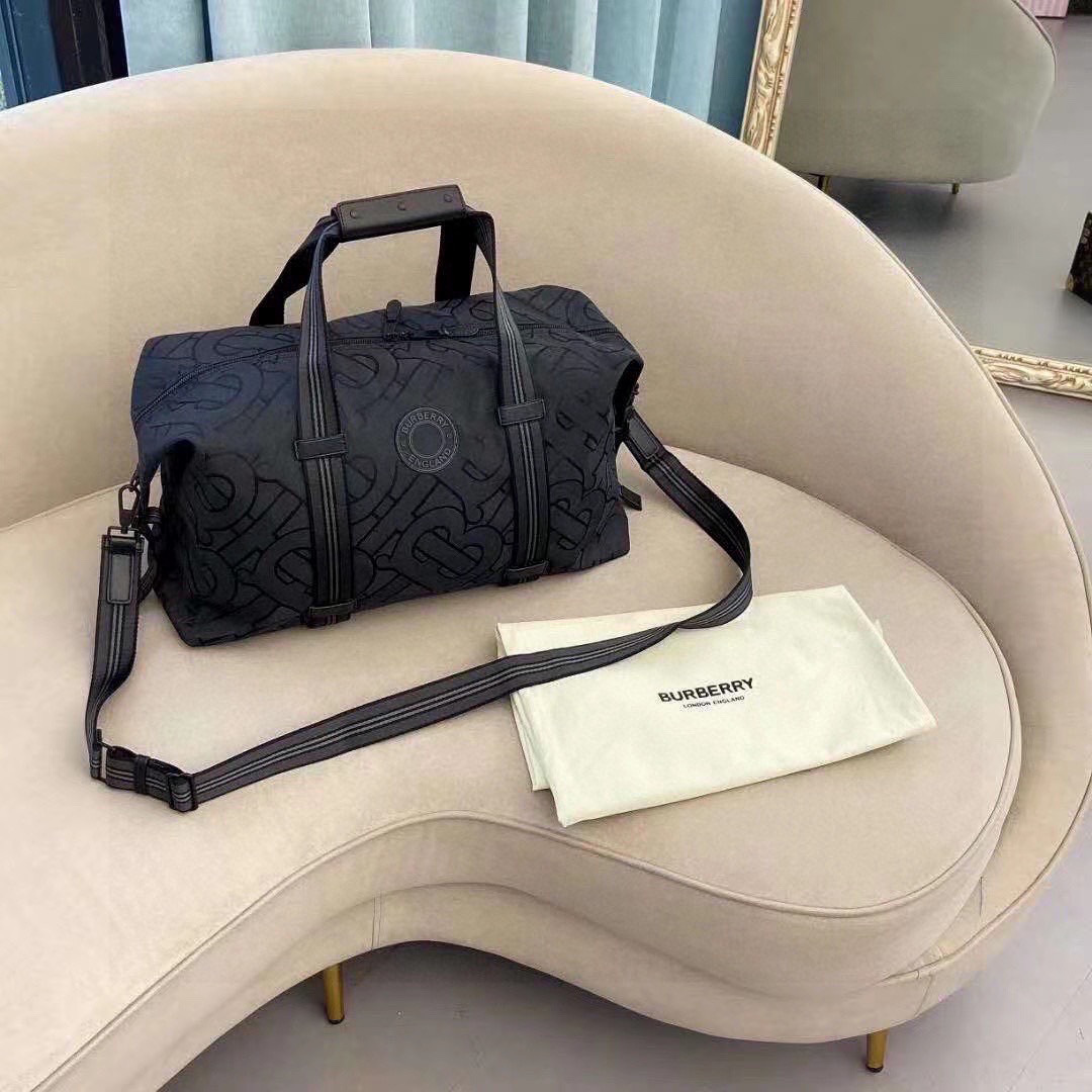 Burberry Monogram Jacquard Medium Barrel Bag Black in