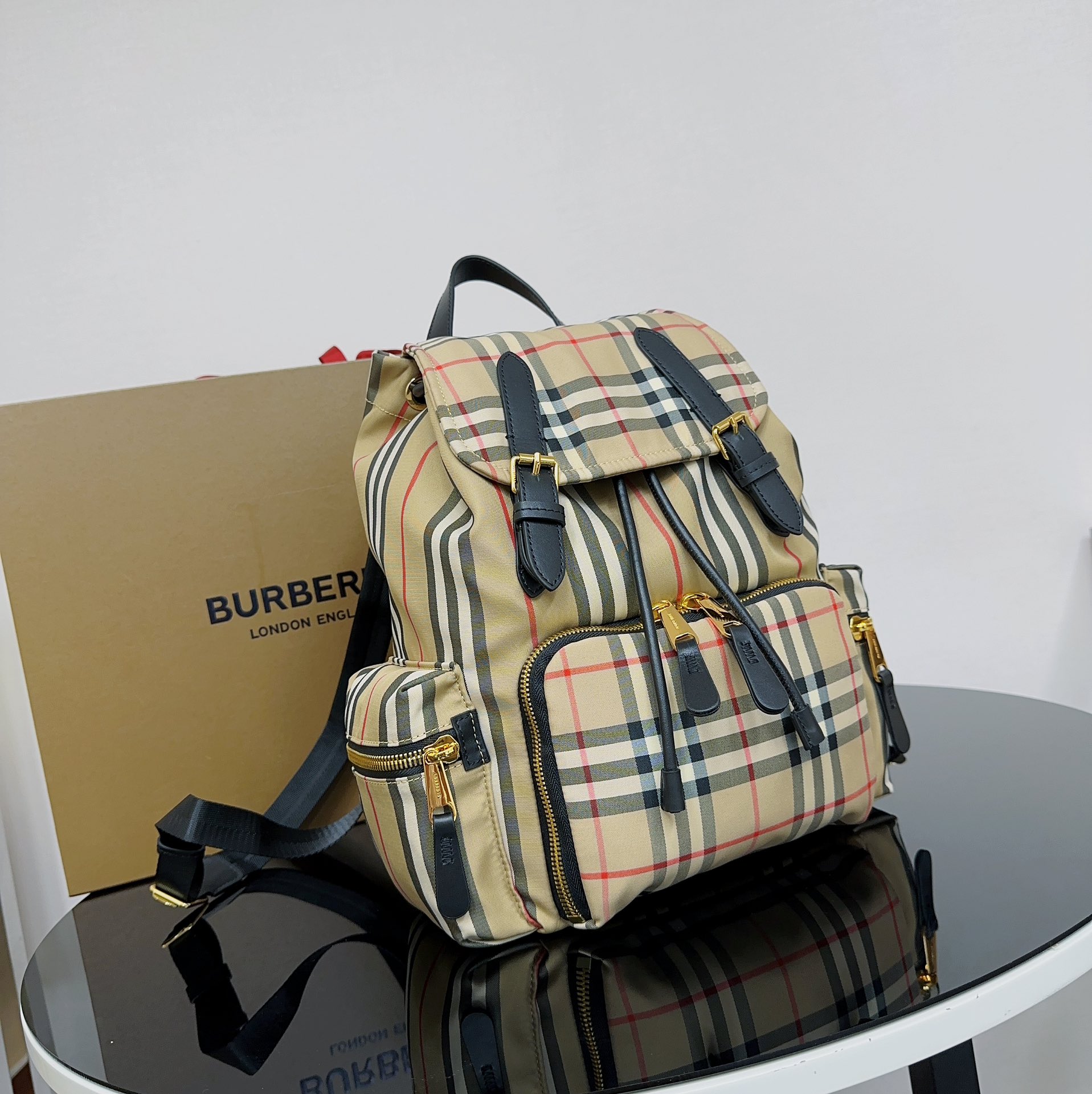 Burberry Black Check Mini Backpack Designer Rucksack