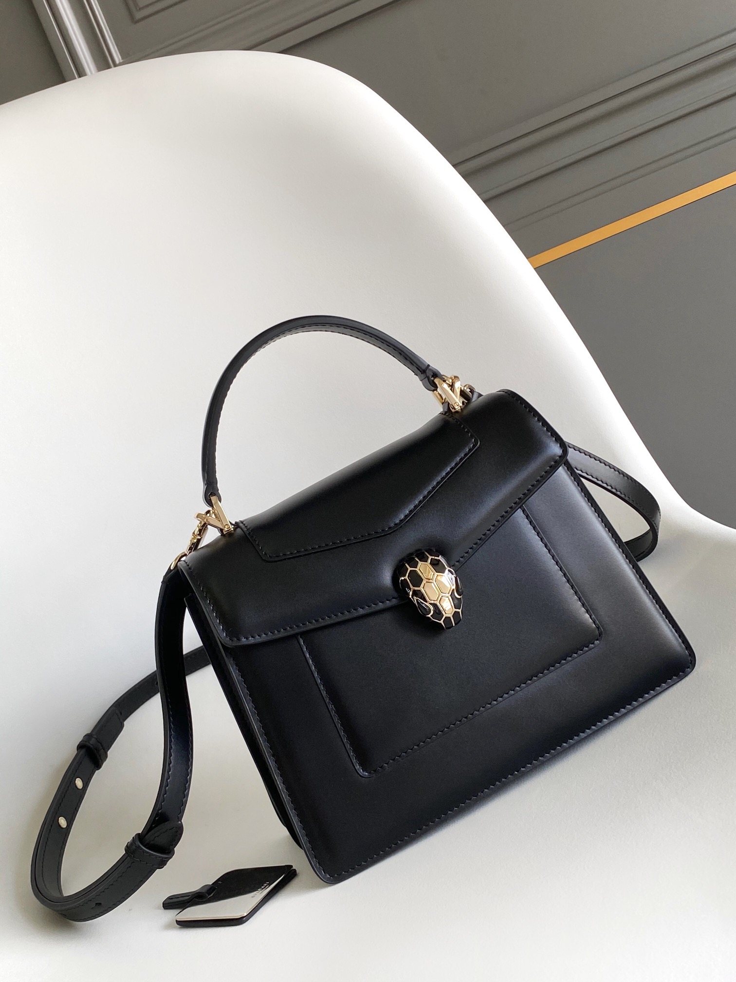 BVLGARI Sperpenti Forever Top Handle Black Small Bag black3