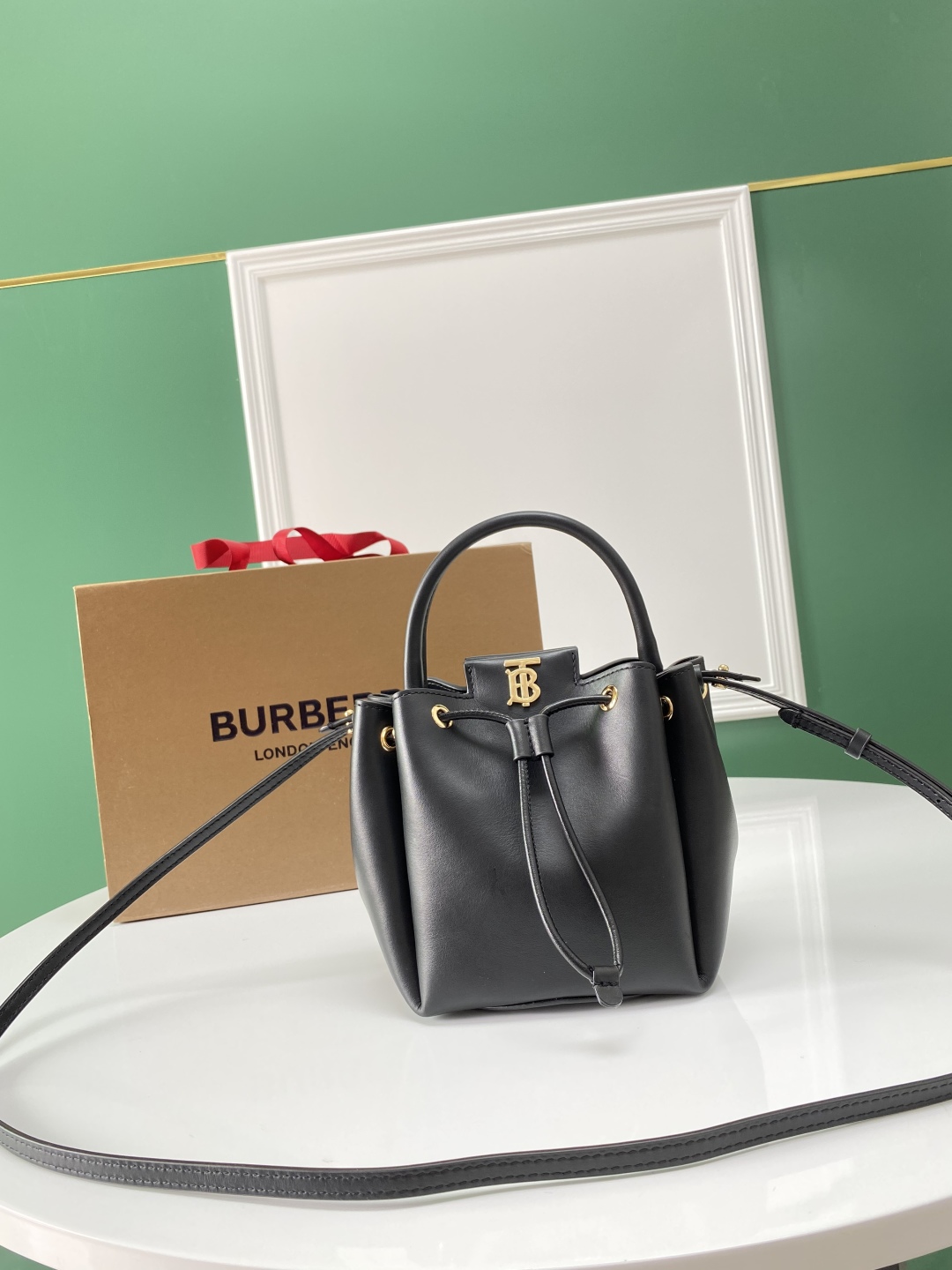 BURBERRY Calfskin Monogram Motif TB Bucket Black 1366484 | FASHIONPHILE