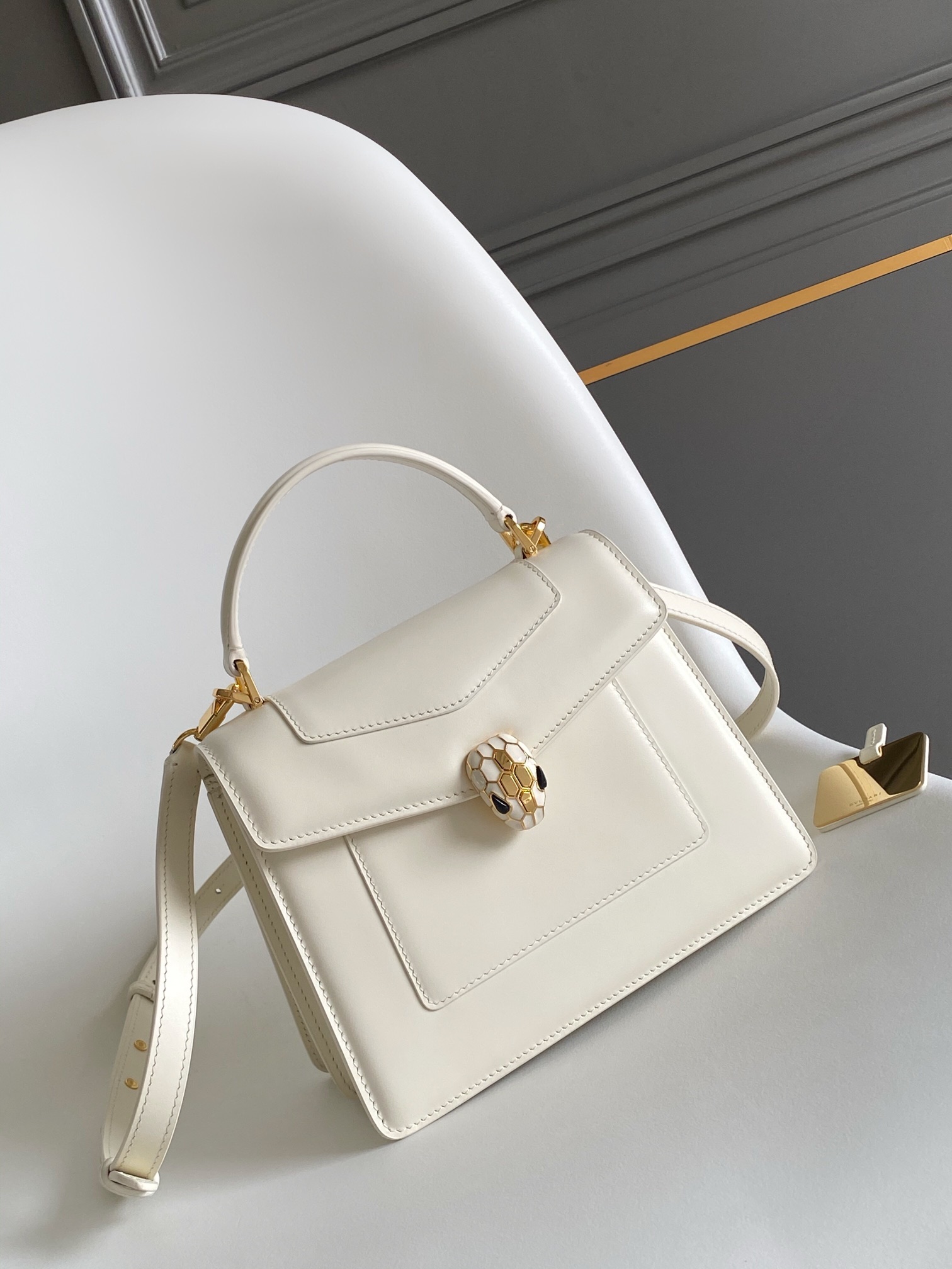Bvlgari Serpenti Forever Patent Small Flap Bag -white