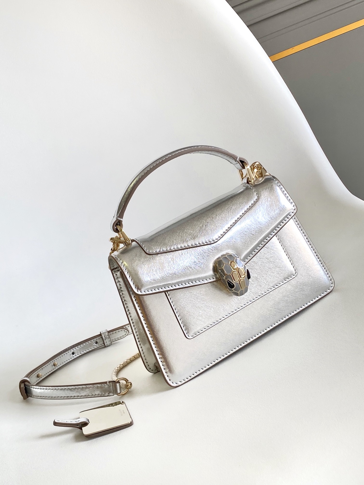 Bvlgari Mini Serpenti Forever Top Handle Bag In Silver 294102