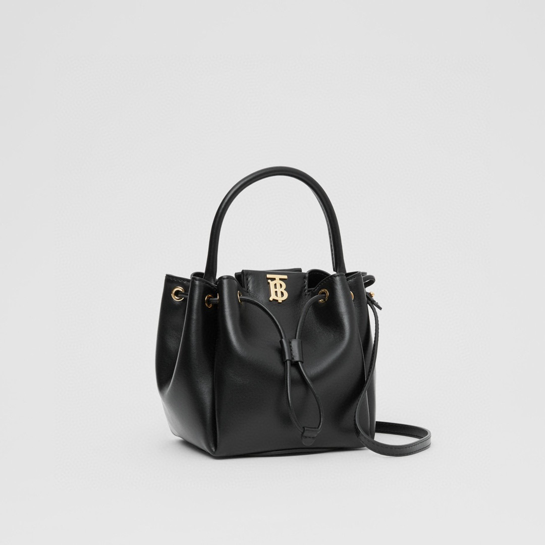 Burberry Monogram Motif Bucket Bag Leather Small Black