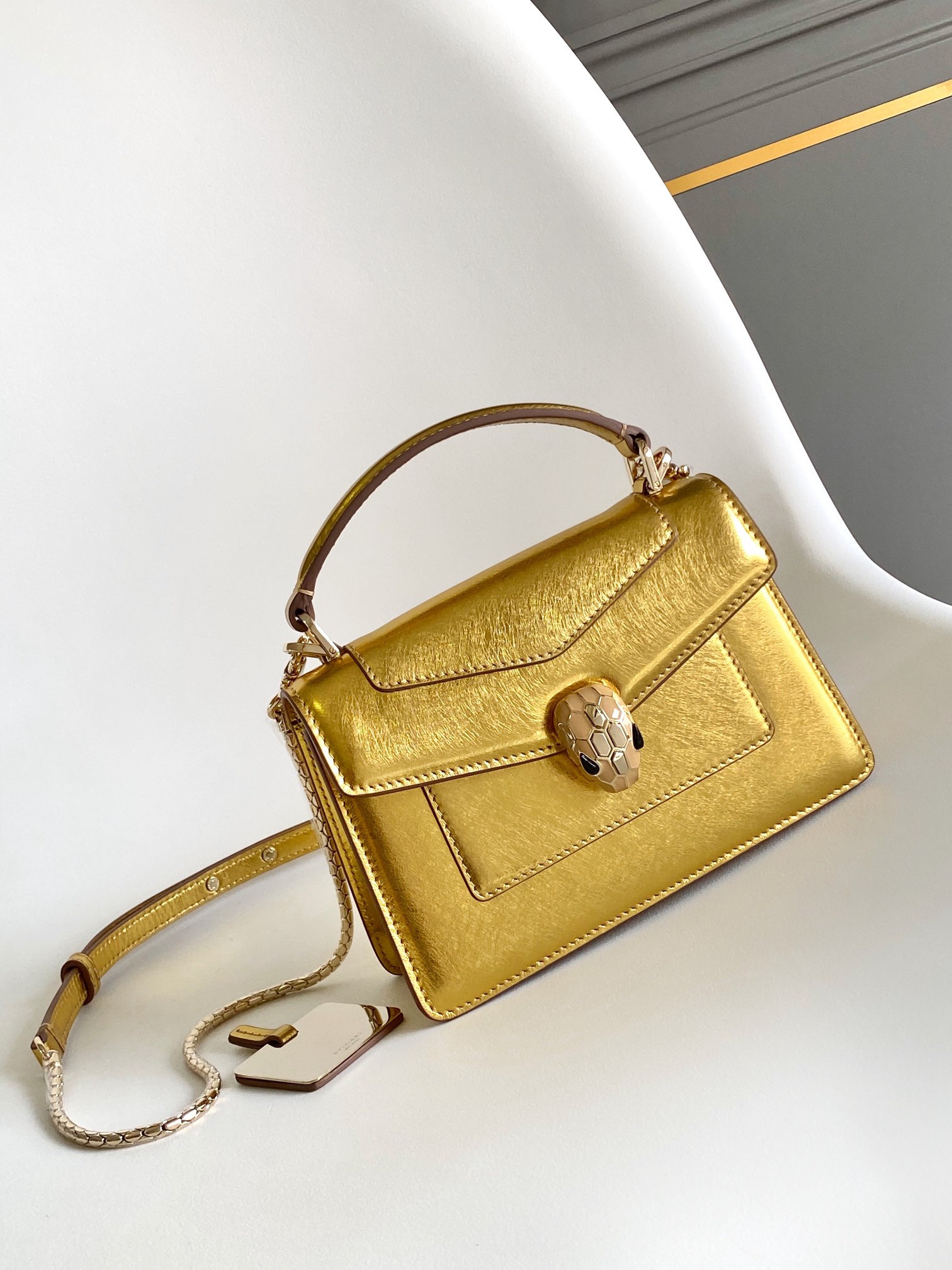 Bvlgari Gold Mini Serpenti Forever Leather Top Handle Ba