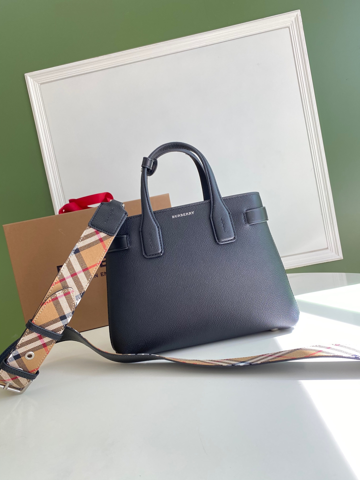 Burberry Check Banner Small Tote Bag Navy 4076636