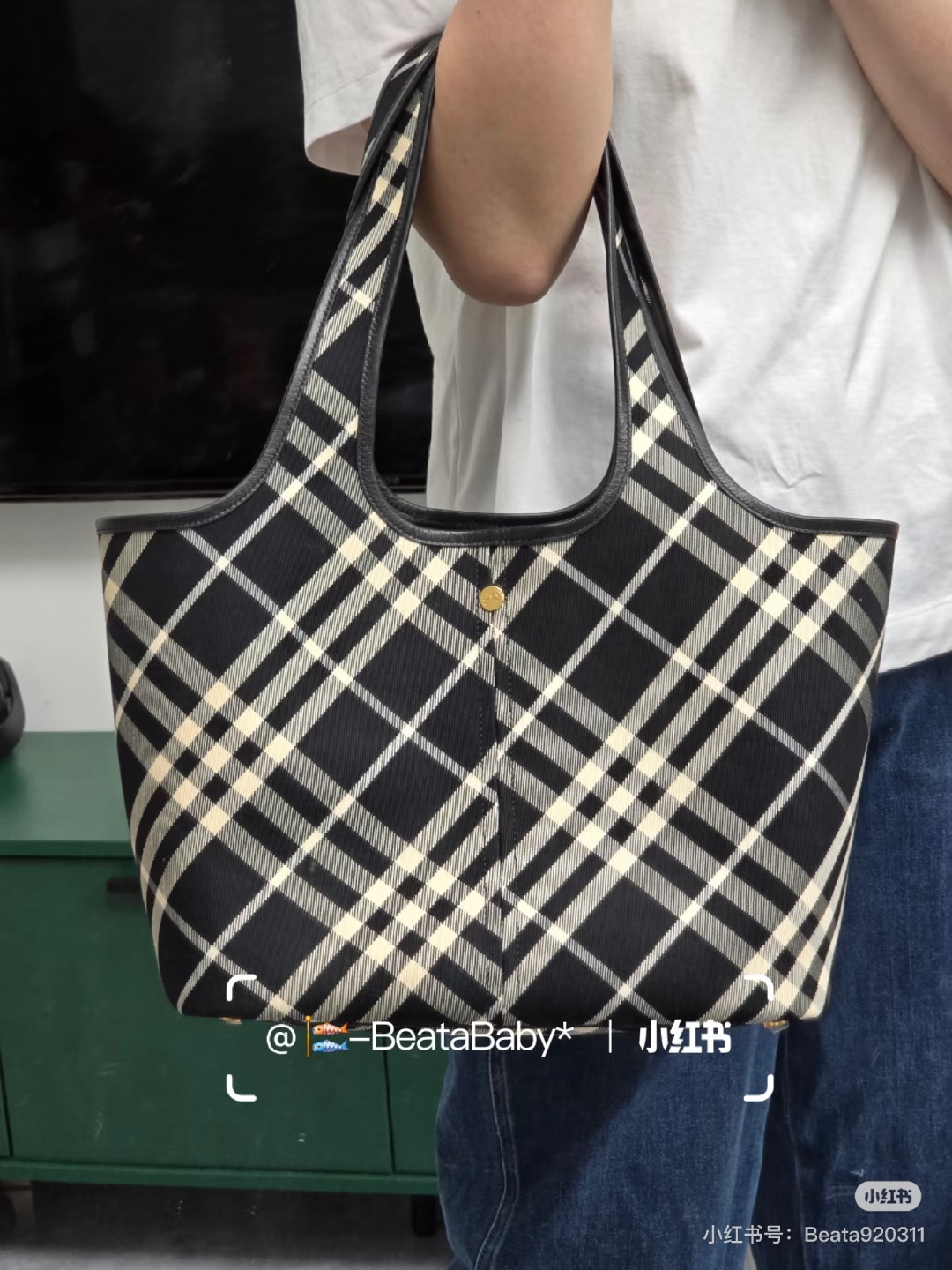 Burberry Nova Check Cotton Tote Bag | Black