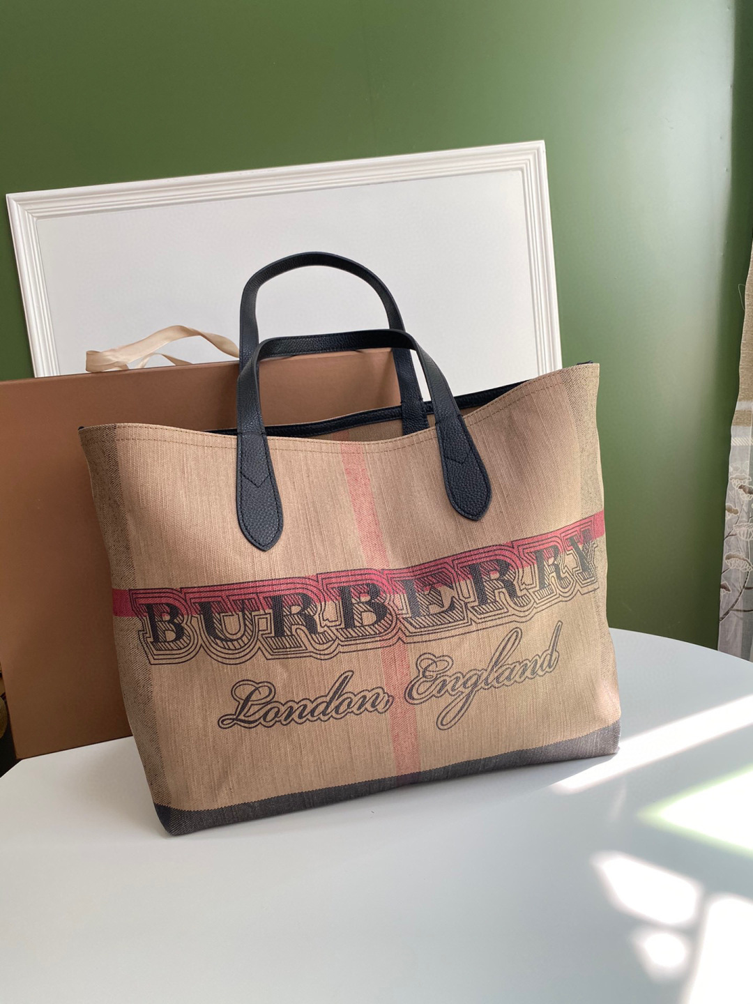 BURBERRY Coated Canvas Mega Check Medium Doodle Tote Black 1265003 |